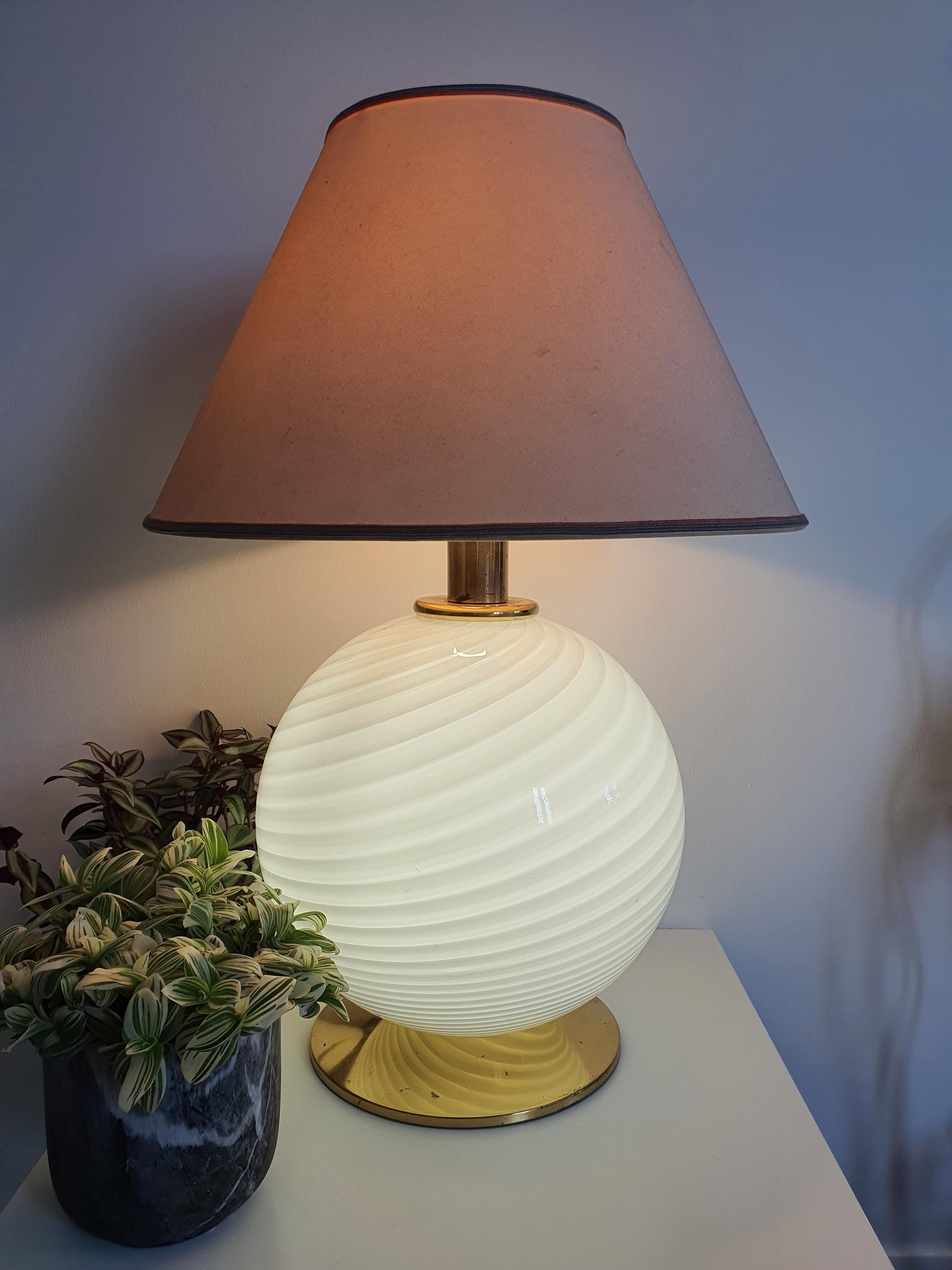 Handcrafted Murano Glass Swirl Globe Table Lamp: Scandinavian Minimalist Bedside Light