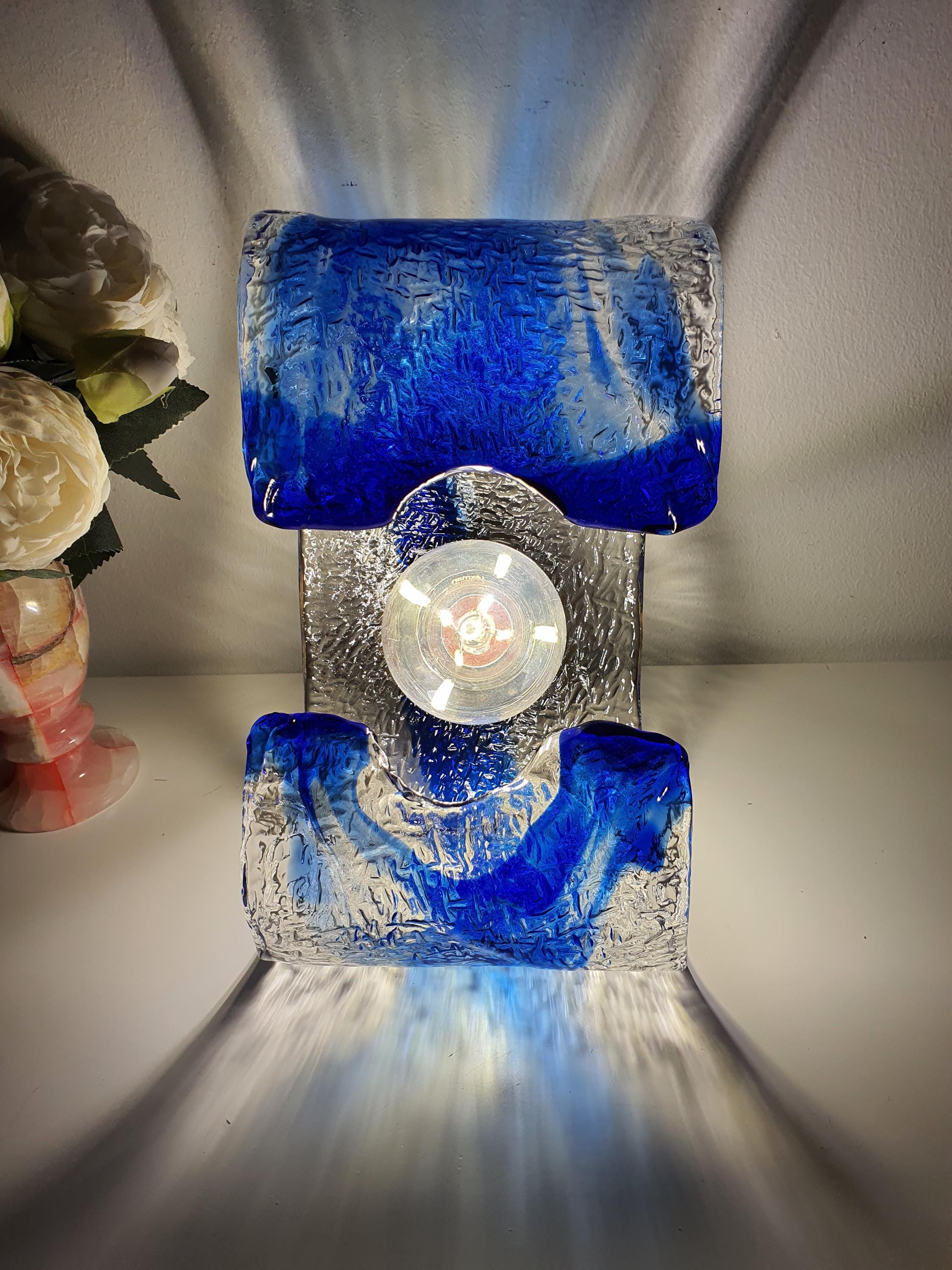 La Murrina blue and clear Murano Glass curved wall or ceiling light fixture