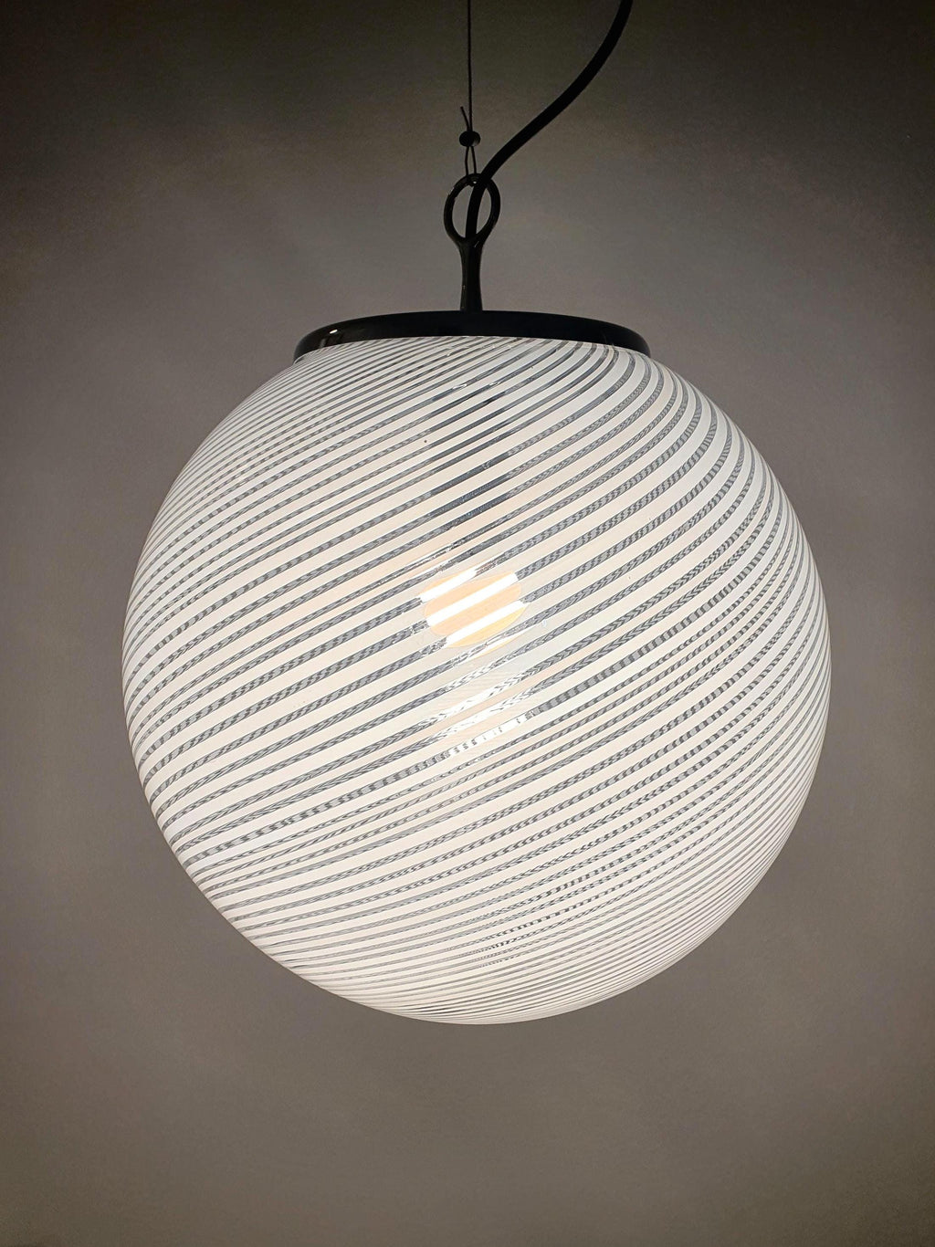Vintage Murano Glass Pendant Light: Filigree Swirl Globe Lamp