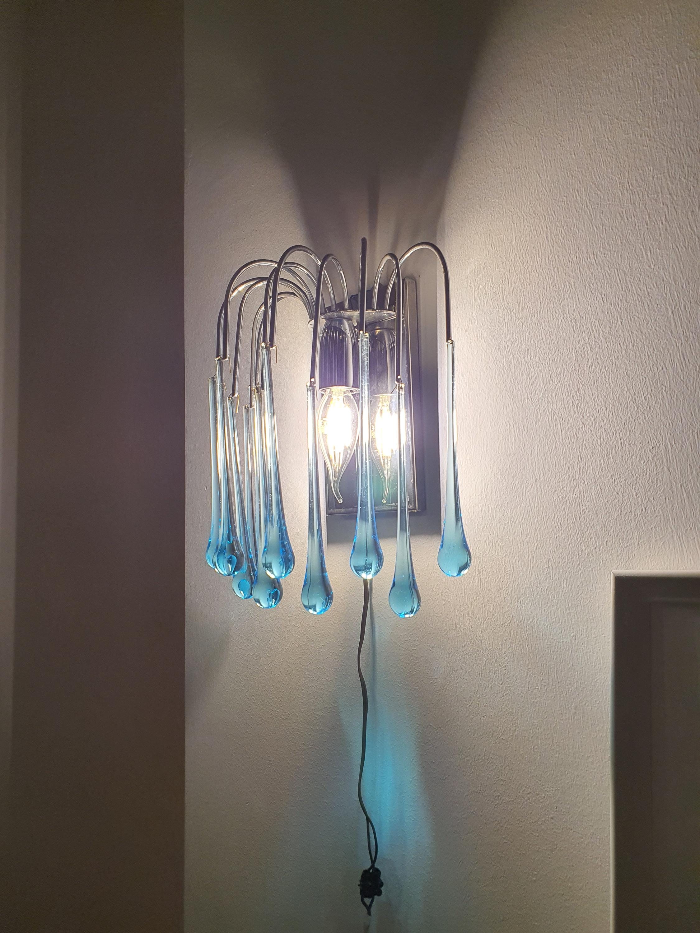 Vintage Murano Glass Teardrop Sconce: Blue Waterfall Light Fixture