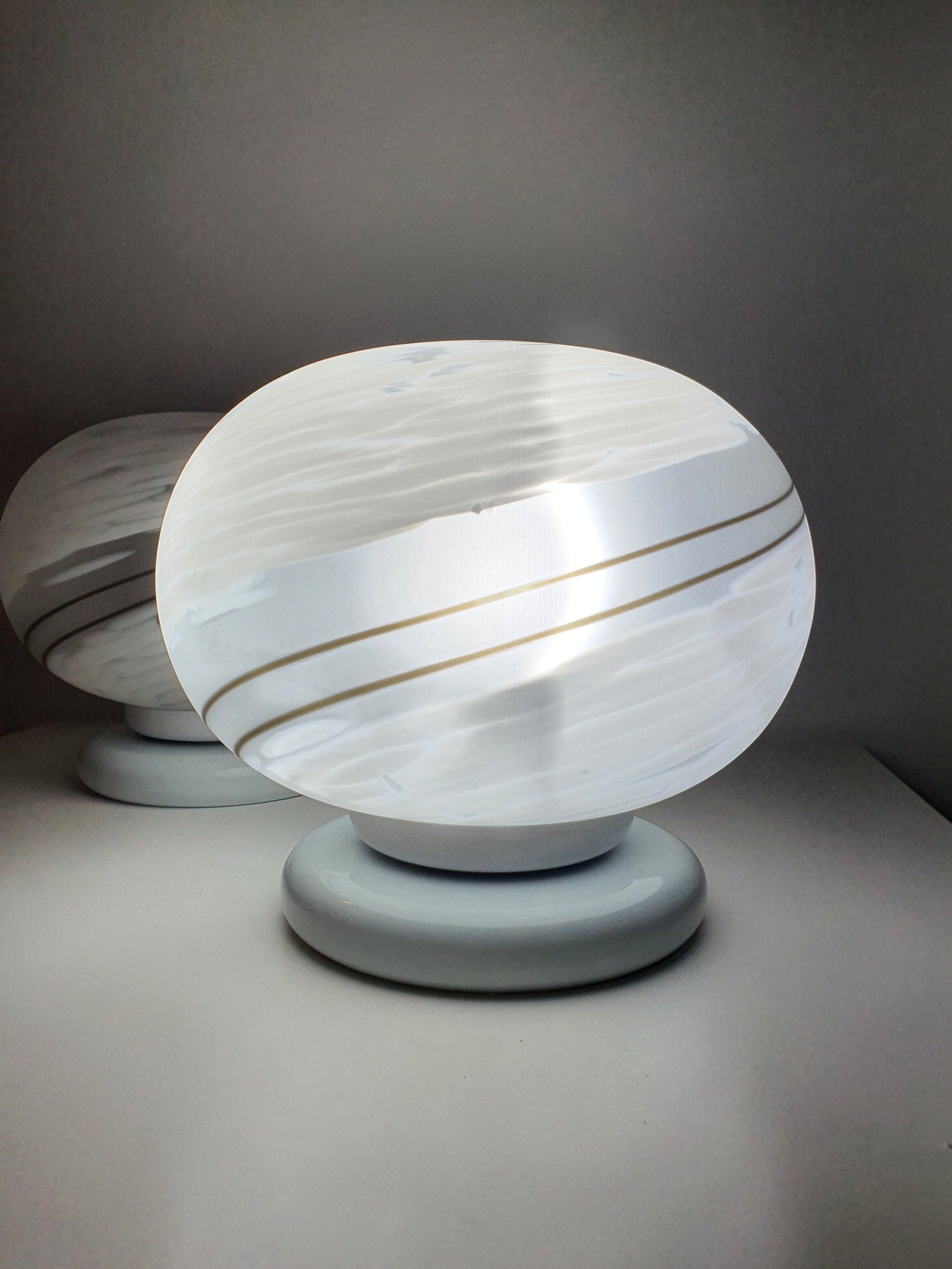 Murano Glass Globe Table Lamps: MCM Italian Swirl Bedside Lamps