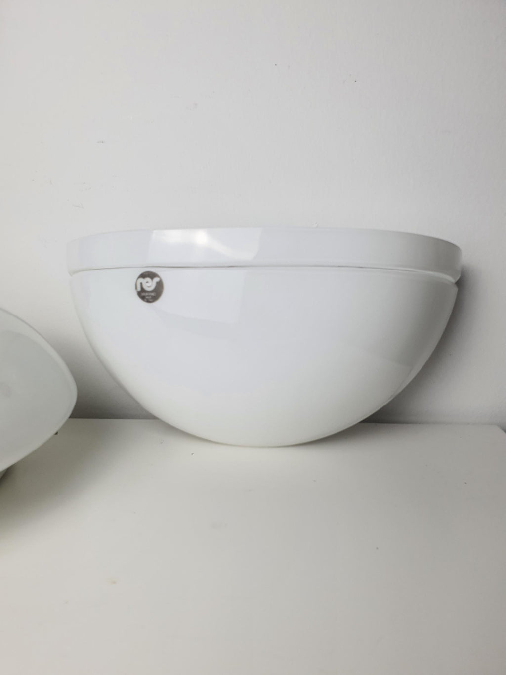 RES Murano Glass Pair Vintage Minimalist Half Moon White Wall Sconces