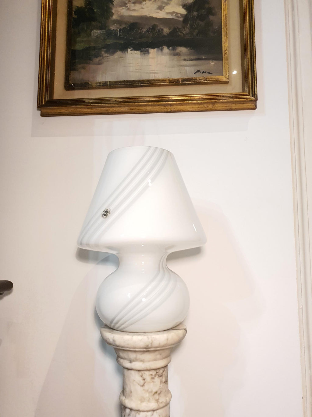 Murano Glass Mushroom Lamp: 1980s Mid Century Modern Swirl Bedside Light