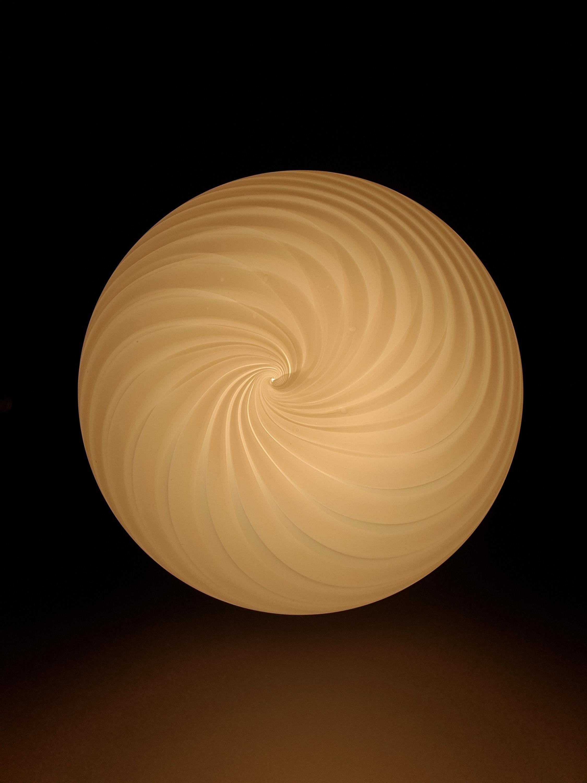 Murano Glass Globe Pendant Light: White Swirl, Handcrafted Italian Chandelier