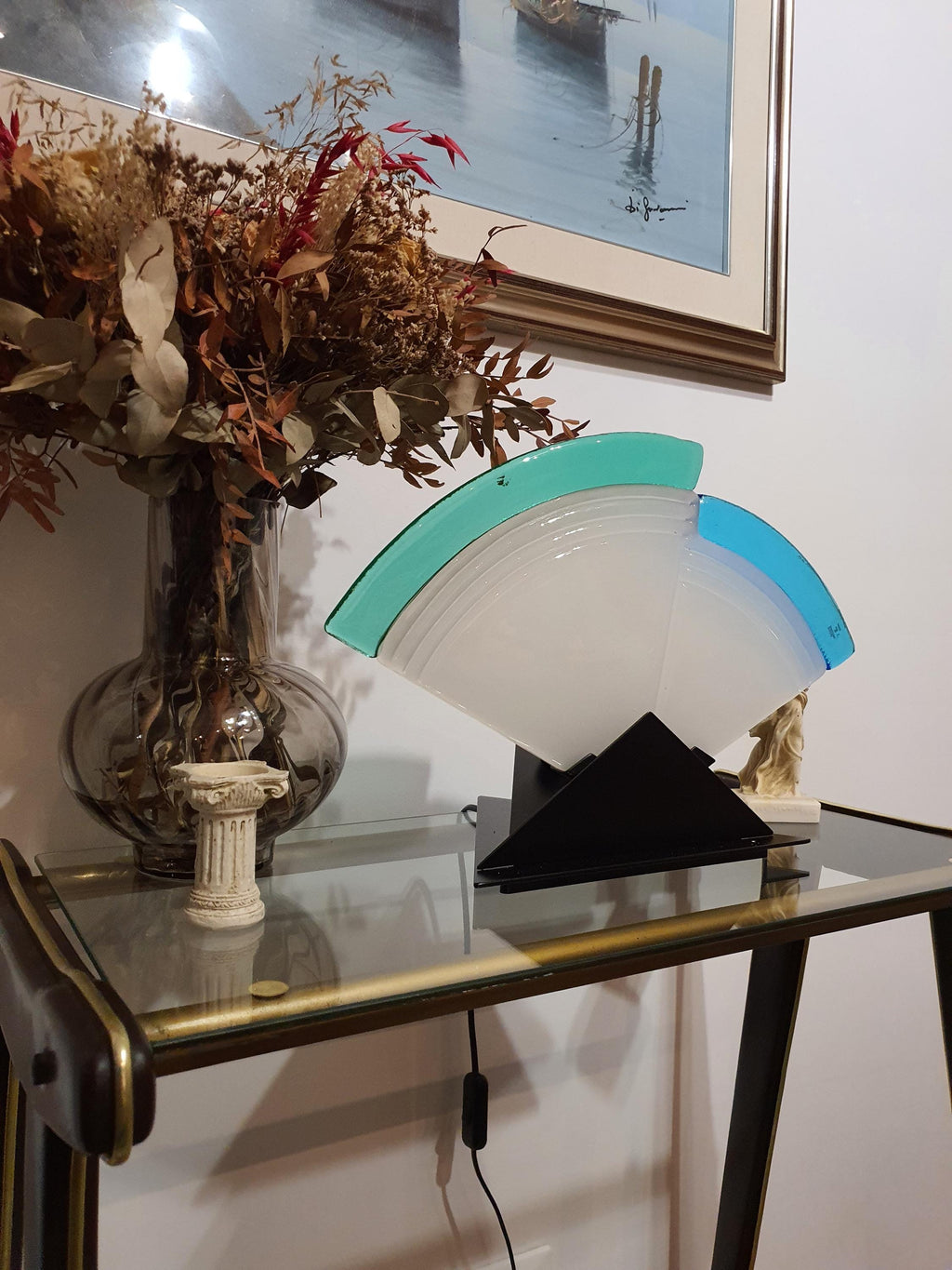 Vintage Dreieckslampe aus Muranoglas: Grün & Blau MCM-Dekor
