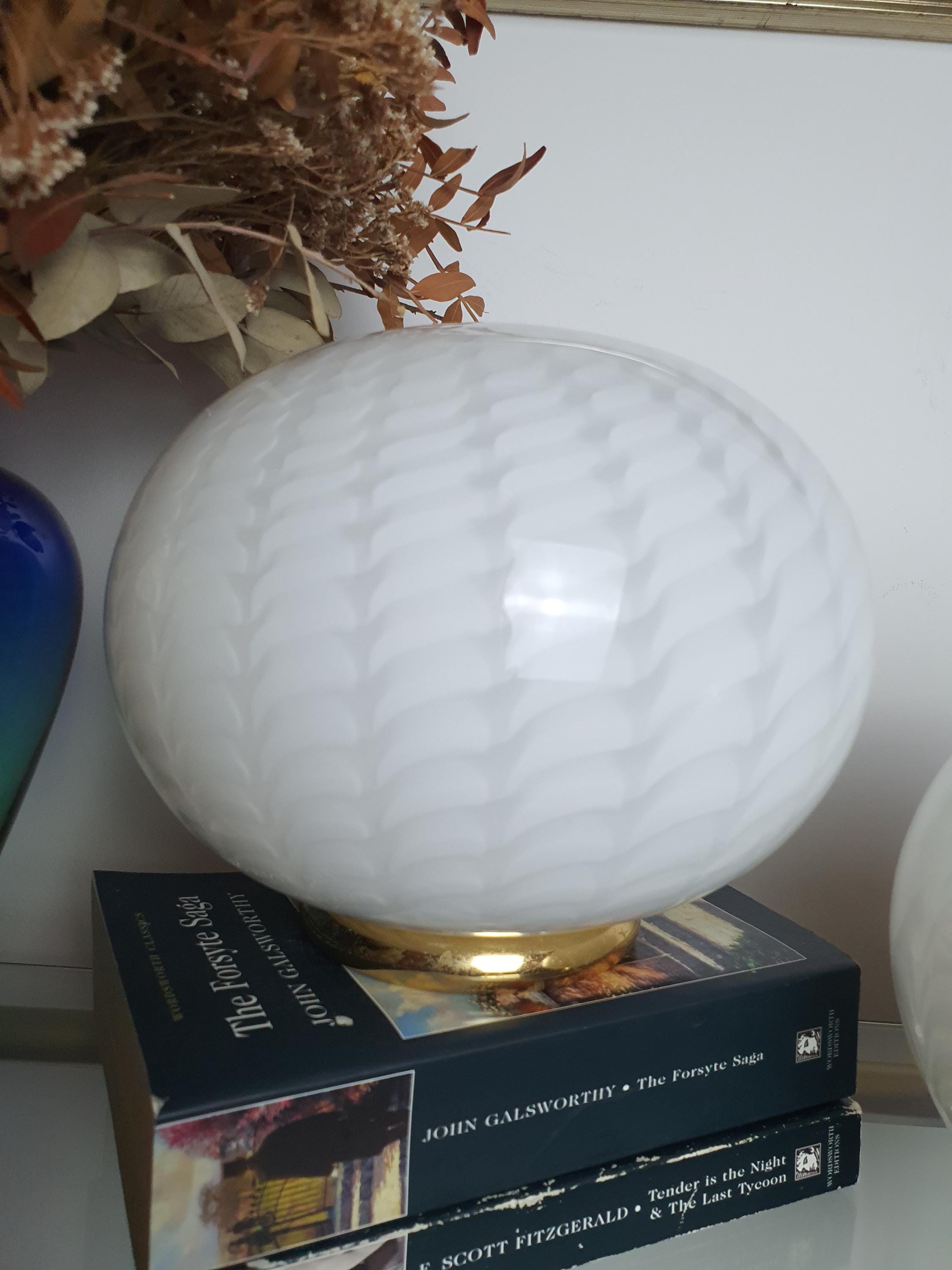 Murano Glass Table Lamps: Vintage White Wave Globe, Italian MCM Design