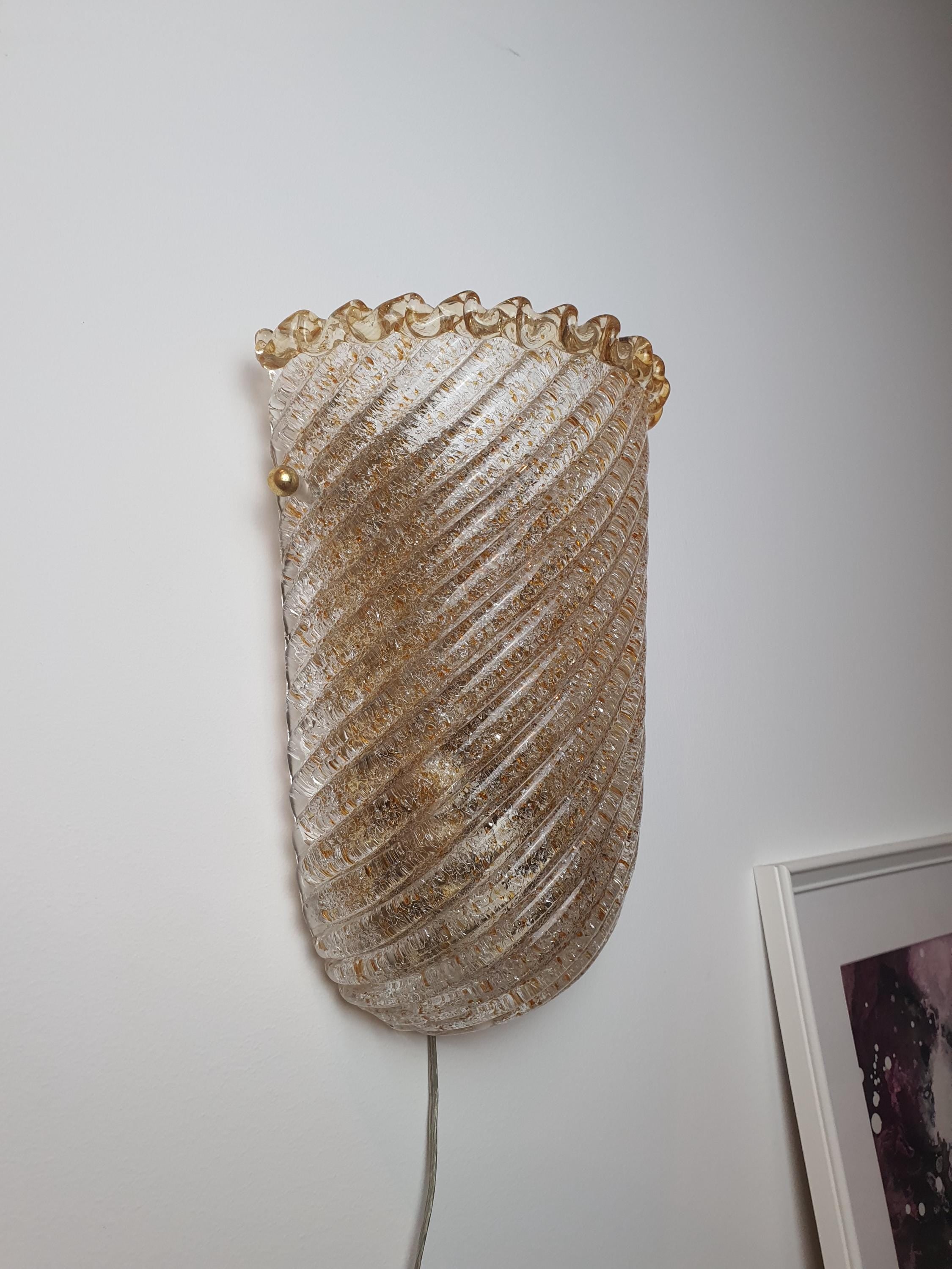 Vintage Murano Frosted Glass Shell Wall Sconce - Barovier Style
