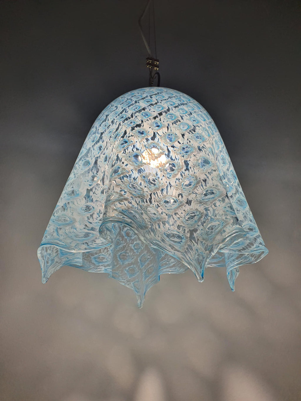 Vintage La Murrina Blue Bubbled Murano Glass Pendant Light
