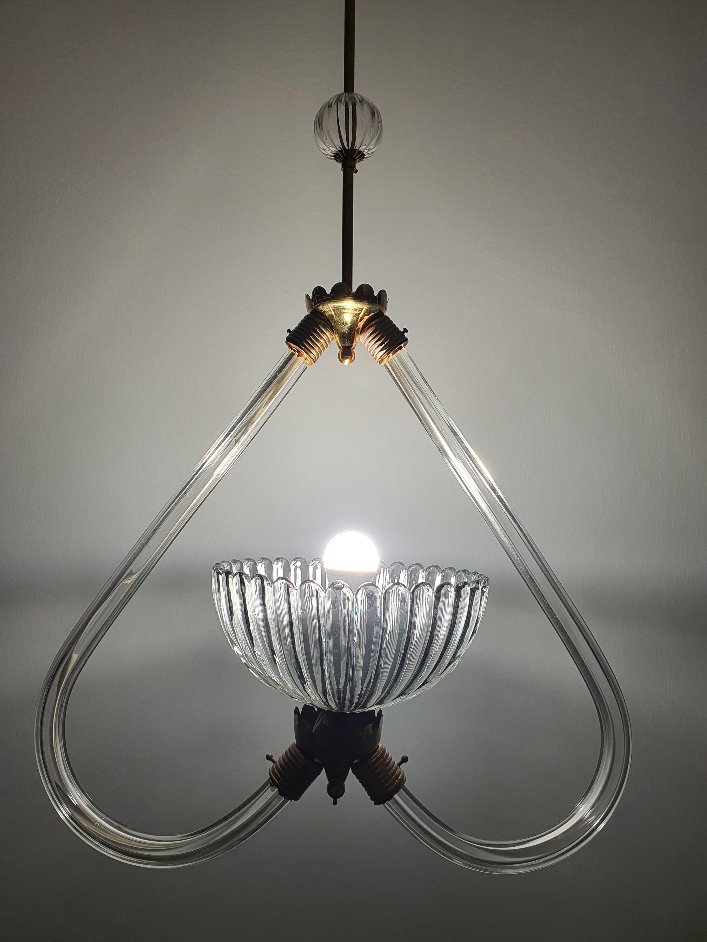 Barovier & Toso attr. Murano glass pendant — brass fitting and new wiring detail