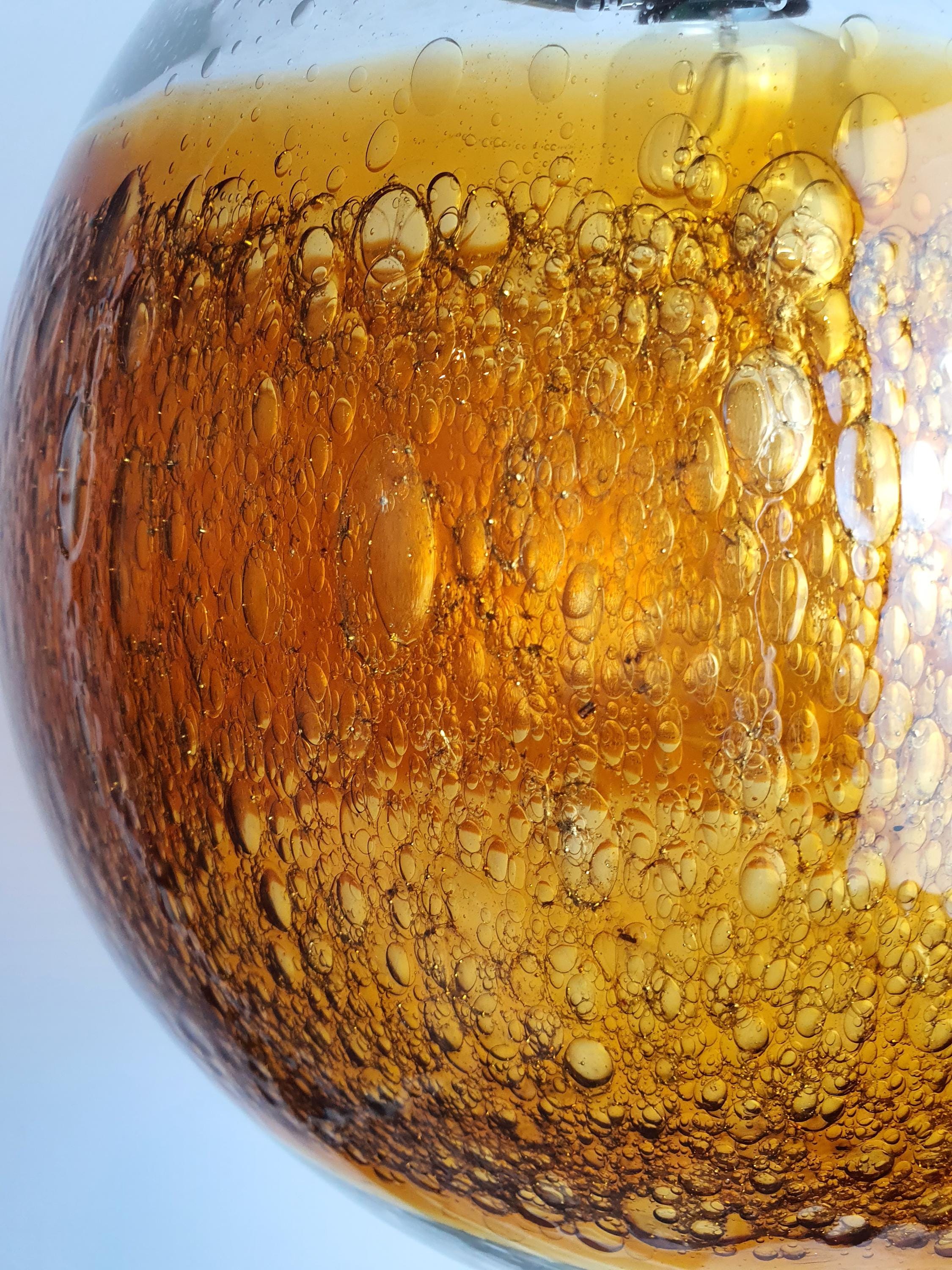 Vintage Amber Murano Glass Pendant Light: Hand-Blown Globe Lamp