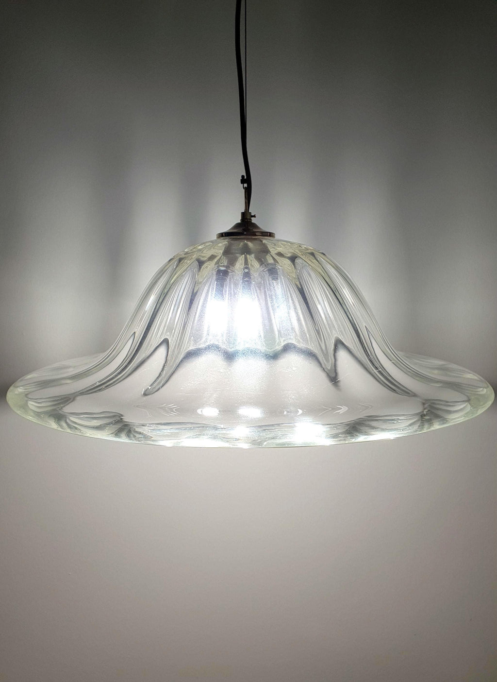 Vintage Murano glass lotus pendant light heavy thick clear glass