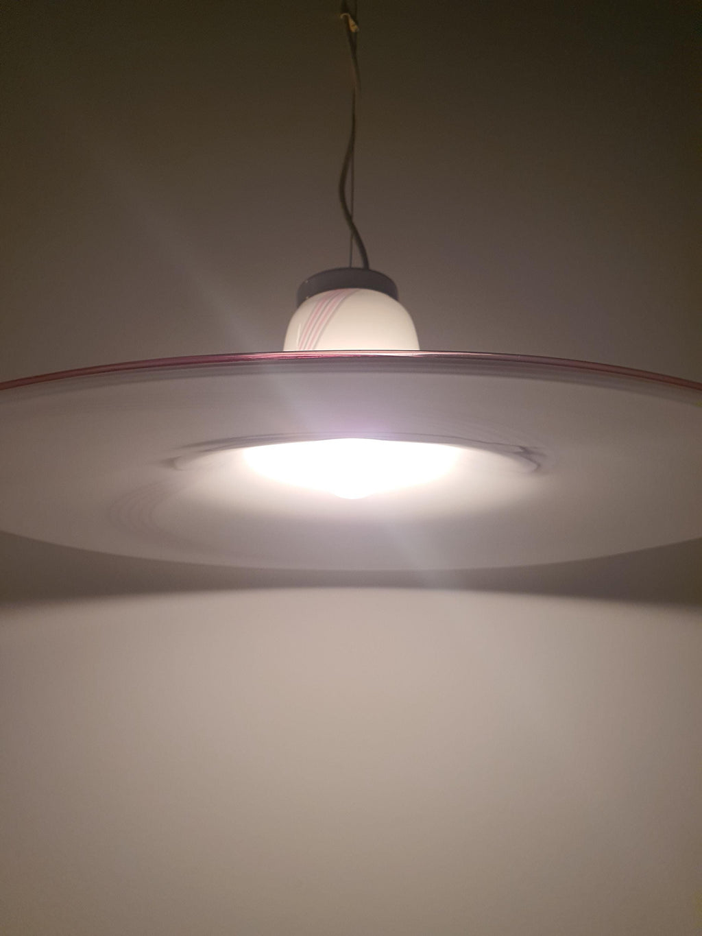 Murano Glass Hat Pendant Light: Pink Gray Swirl, Retro UFO Lamp