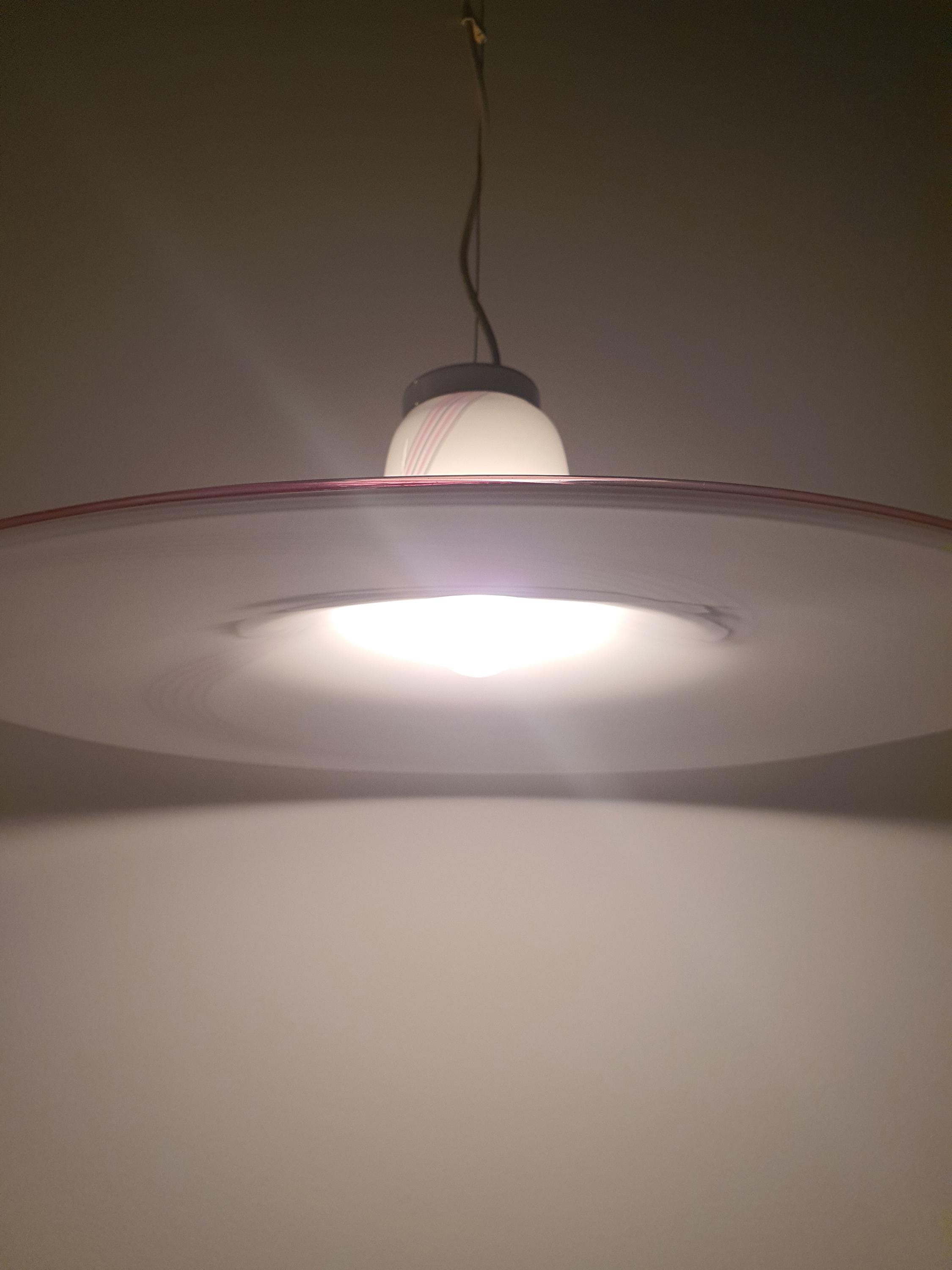 Murano Glass Hat Pendant Light: Pink Gray Swirl, Retro UFO Lamp