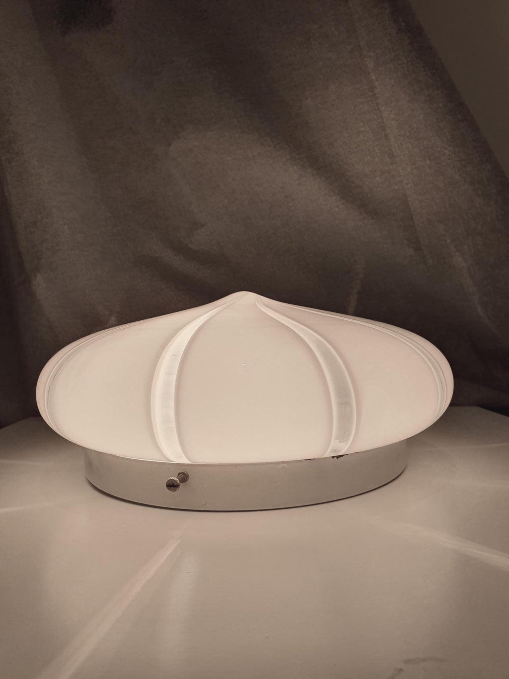 Vintage Murano Glass Flush Mount Light: White Swirl MCM Retro Lamp
