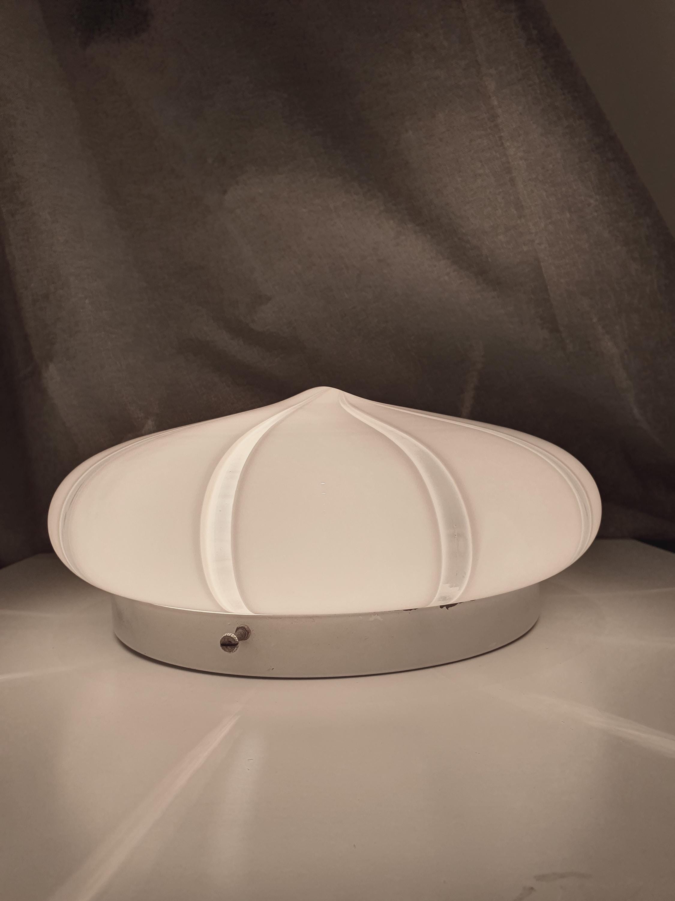 Vintage Murano Glass Flush Mount Light: White Swirl MCM Retro Lamp