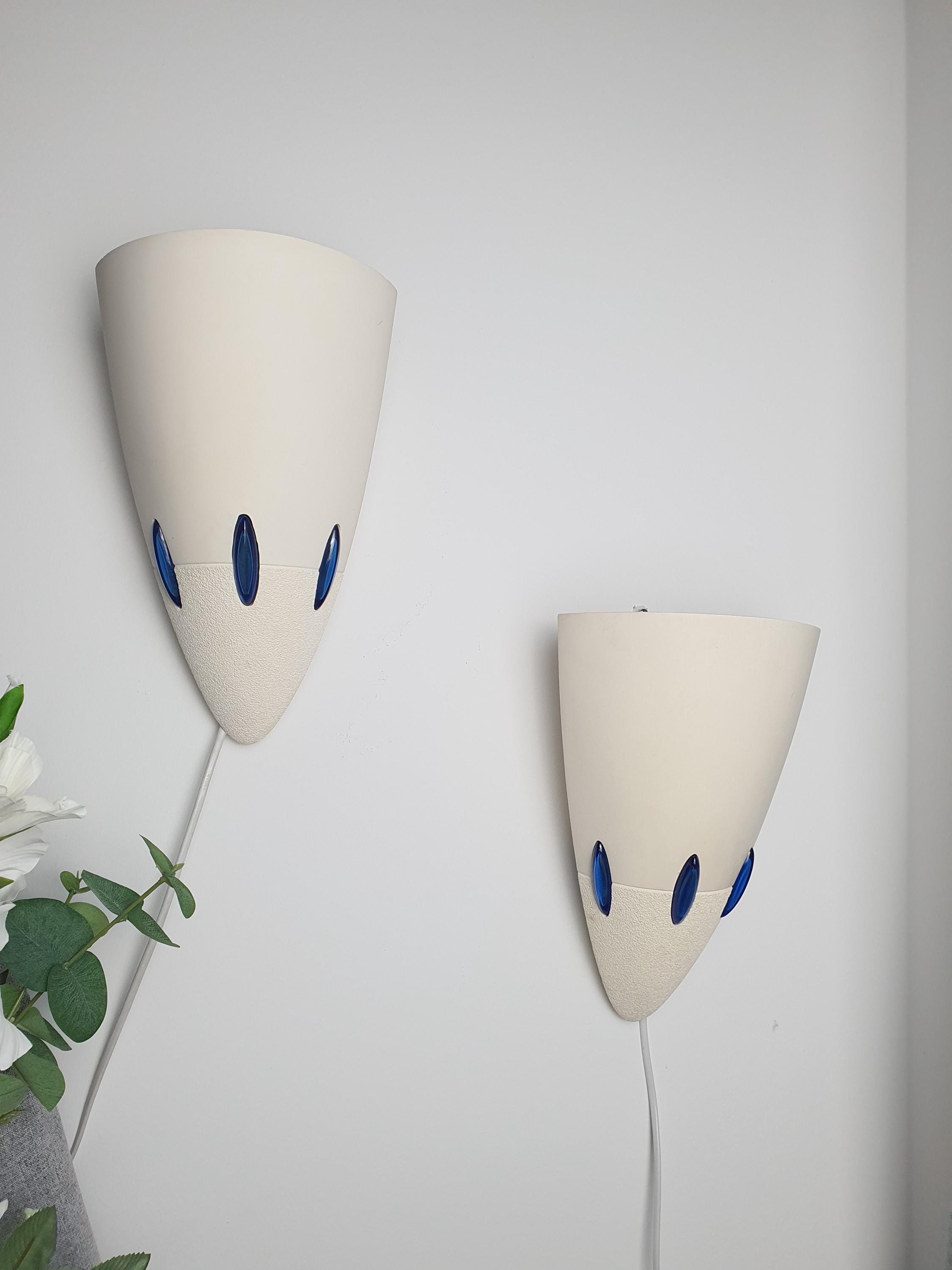 Gypsun Transat2 set of 2 ivory french plaster wall lights with blue accents