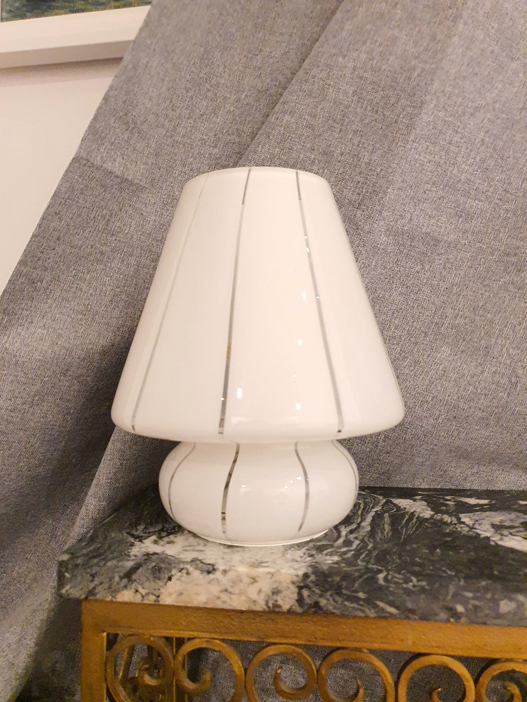 Vintage White Murano Glass Mushroom Lamp: 1970s Mid-Century Modern Bedside Light