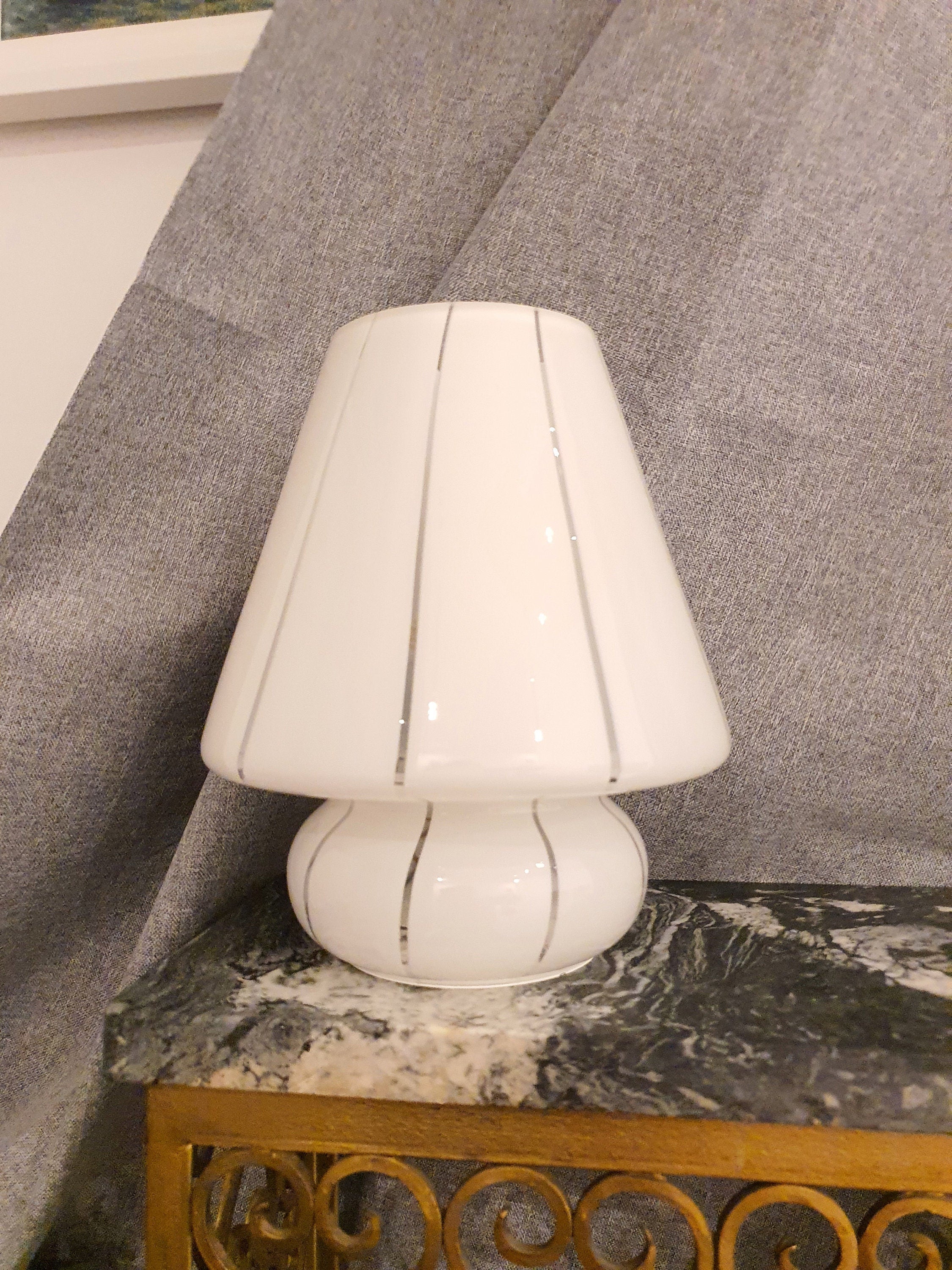 Vintage White Murano Glass Mushroom Lamp: 1970s Mid-Century Modern Bedside Light