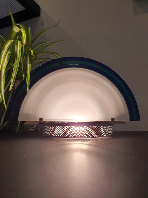 De Majo Muranoglas Art-déco-Halbmond-Wandleuchte, weiß-blau-grünes mundgeblasenes Glas