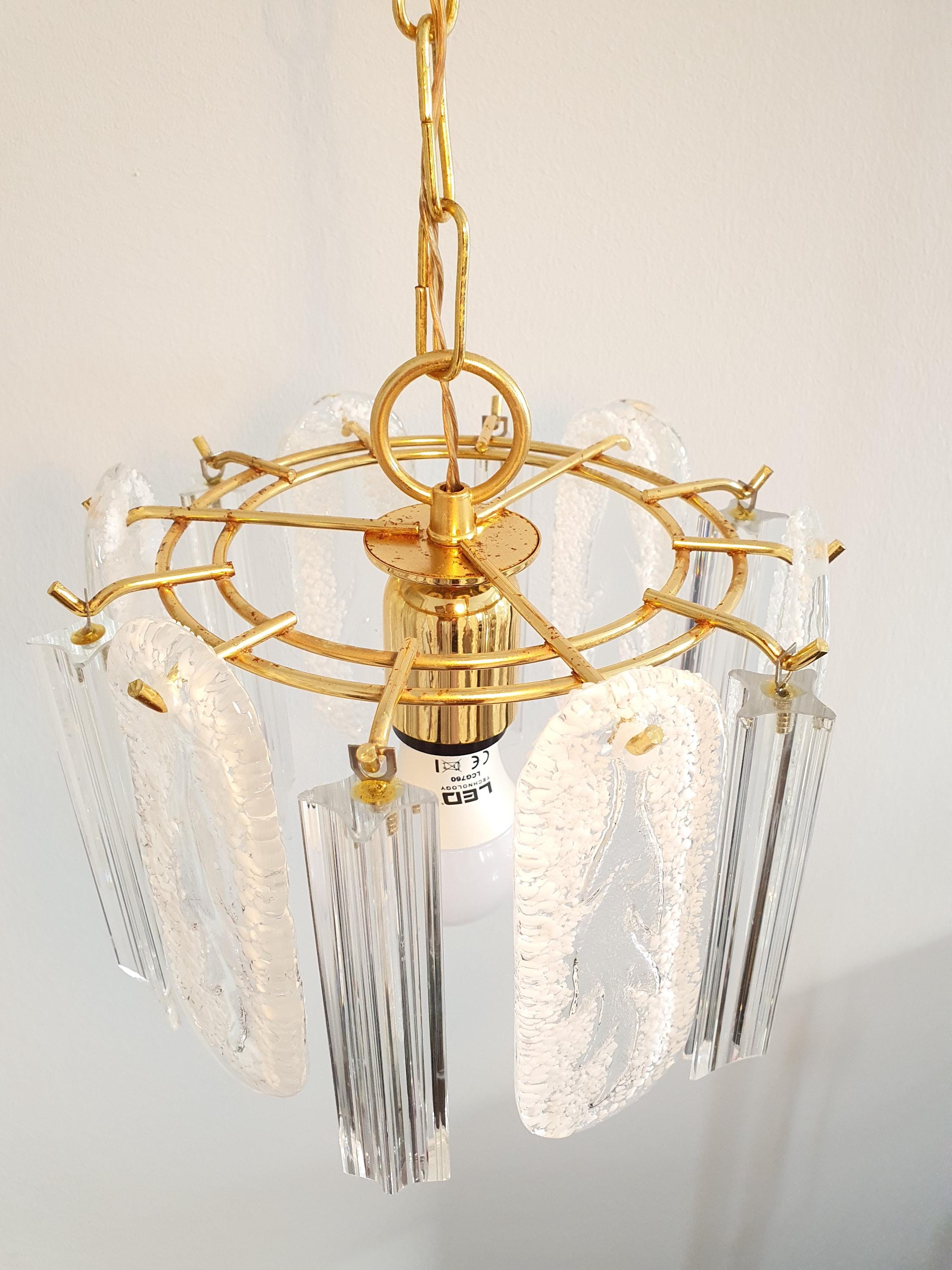 Art Deco Murano Glass Petal Chandelier: Vintage Italian Light