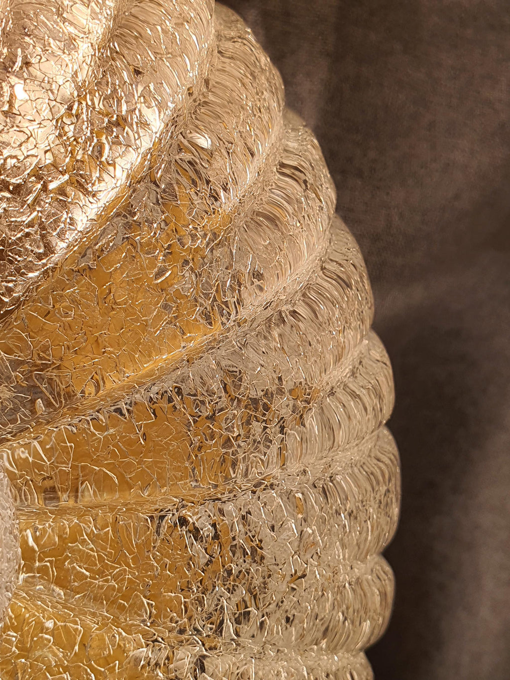 1980s Murano glass flush mount with iced texture and gold avventurina accents
