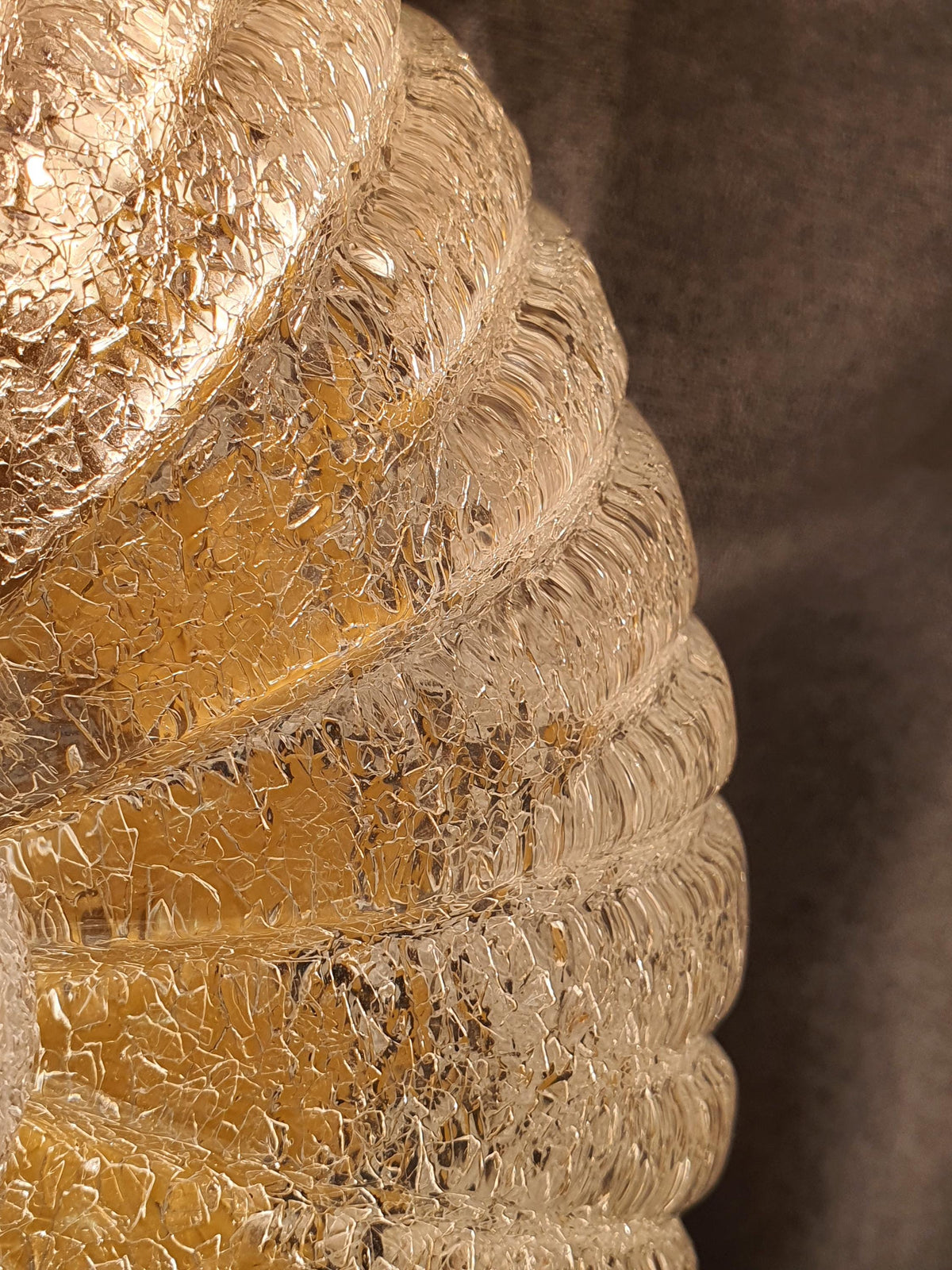 1980s Murano glass flush mount with iced texture and gold avventurina accents
