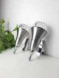 Set of 2 Vintage Brutalist Space Age Wall Sconces | Silver Chrome & Clear Stamped Glass | Bold Midcentury Pair