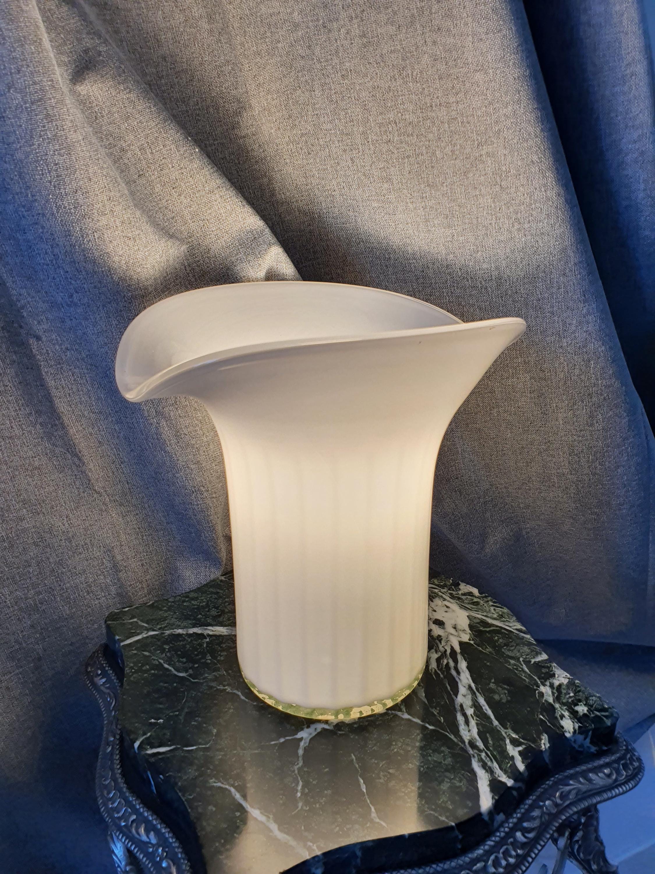Vintage Murano Glass Lamp: White Calla Lily, Italian Art Deco Lighting