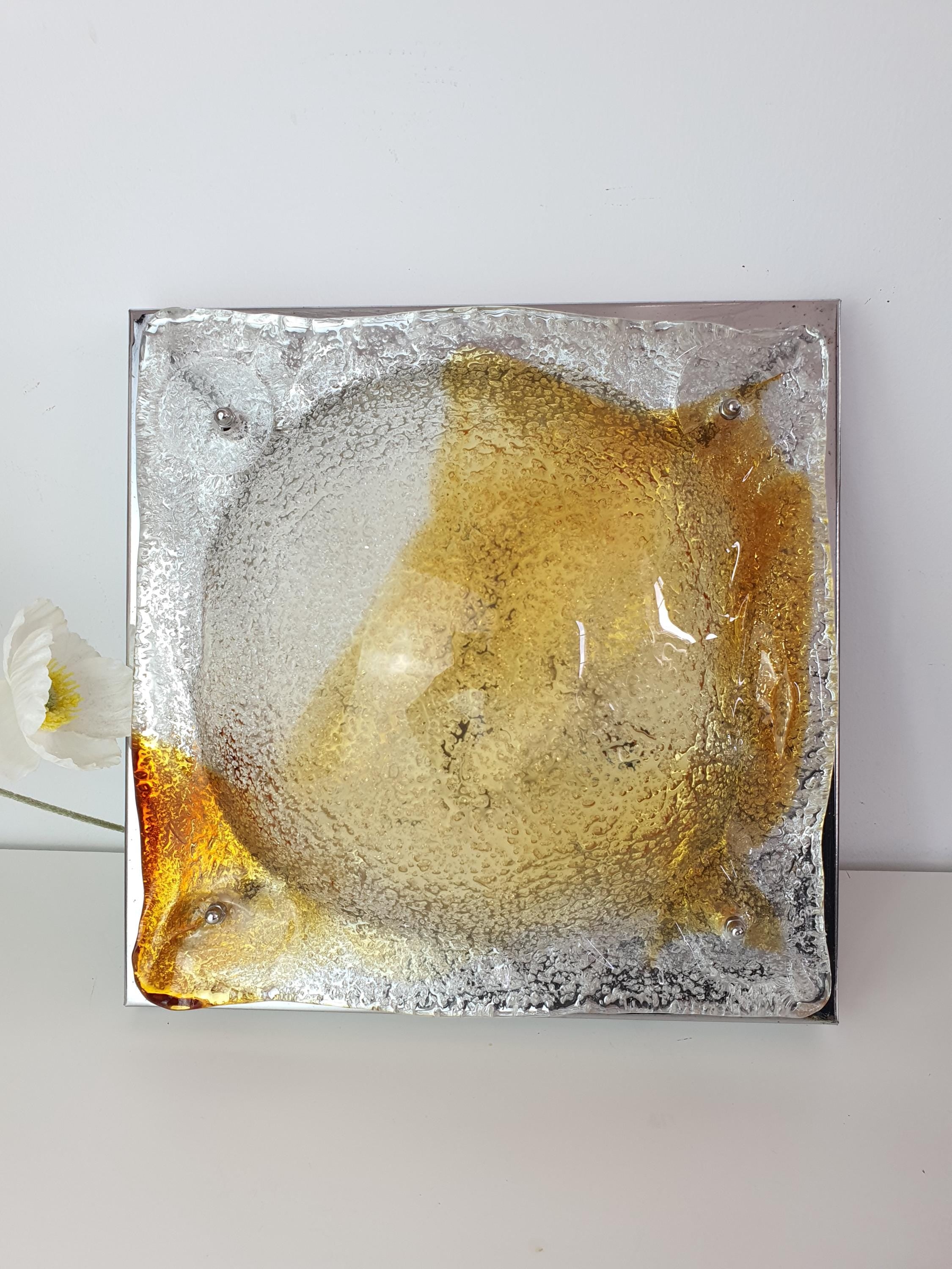 Mazzega Style Murano Glass Amber Spot Square Wall or Ceiling Light