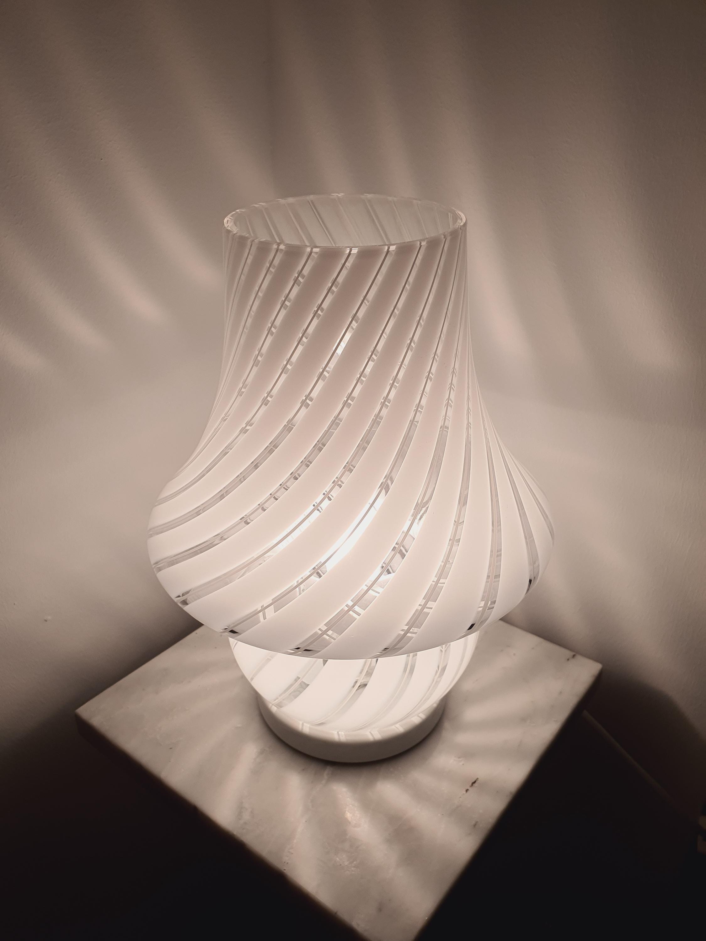 Vintage Murano Glass Mushroom Lamp: White Swirl, 1970s Italian Lighting