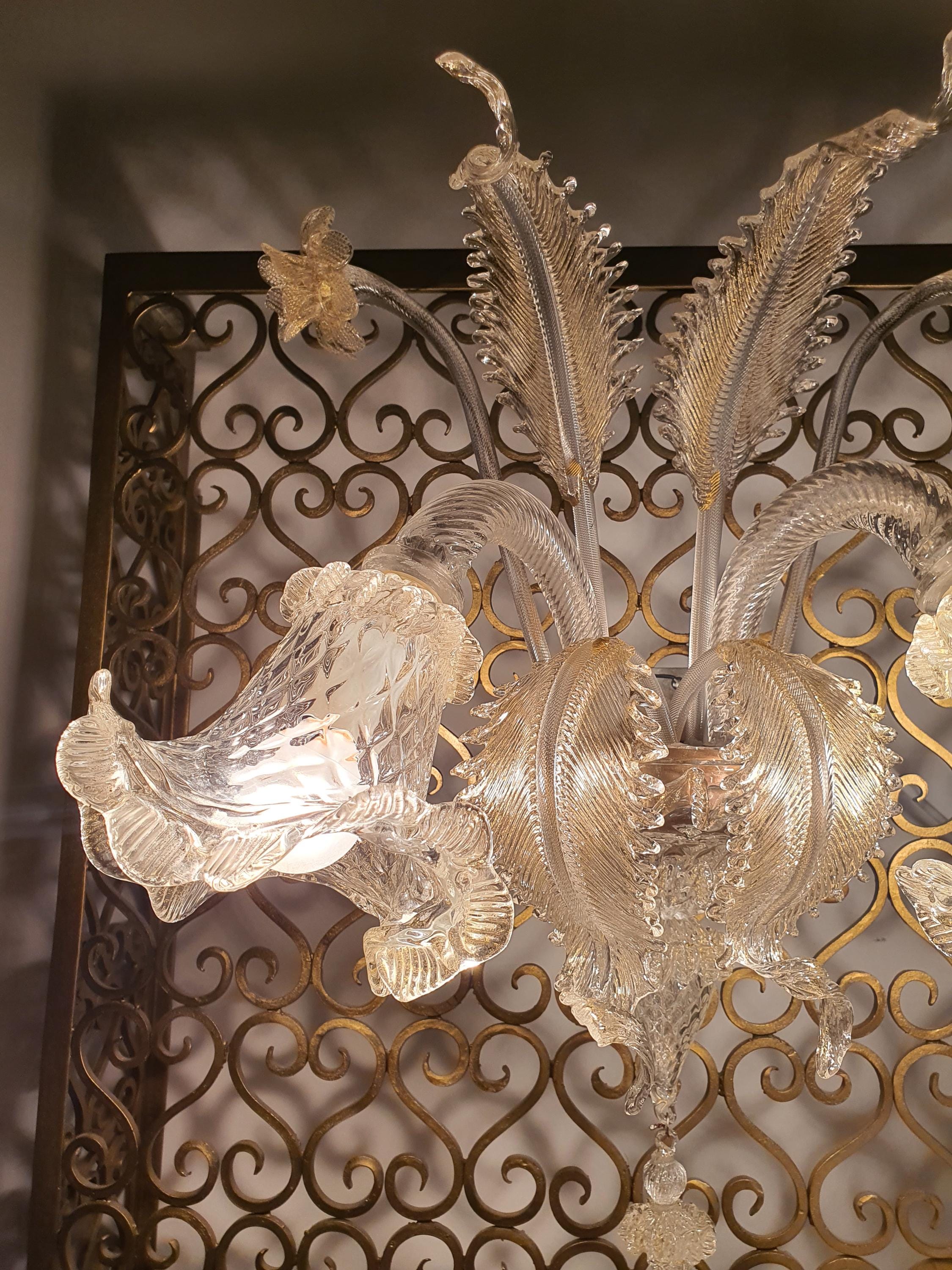 Vintage Murano Glass Wall Sconce: Golden Tulip Hollywood Regency Lighting