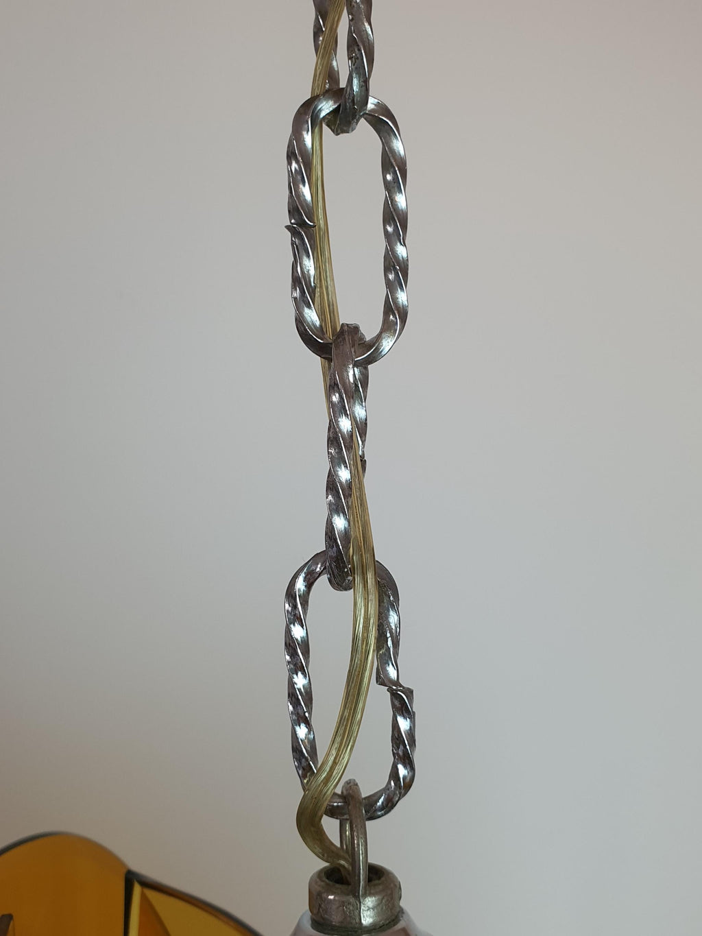 Veca Italian Chandelier 1970s Orange Glass Space Age Pendant Chrome Base