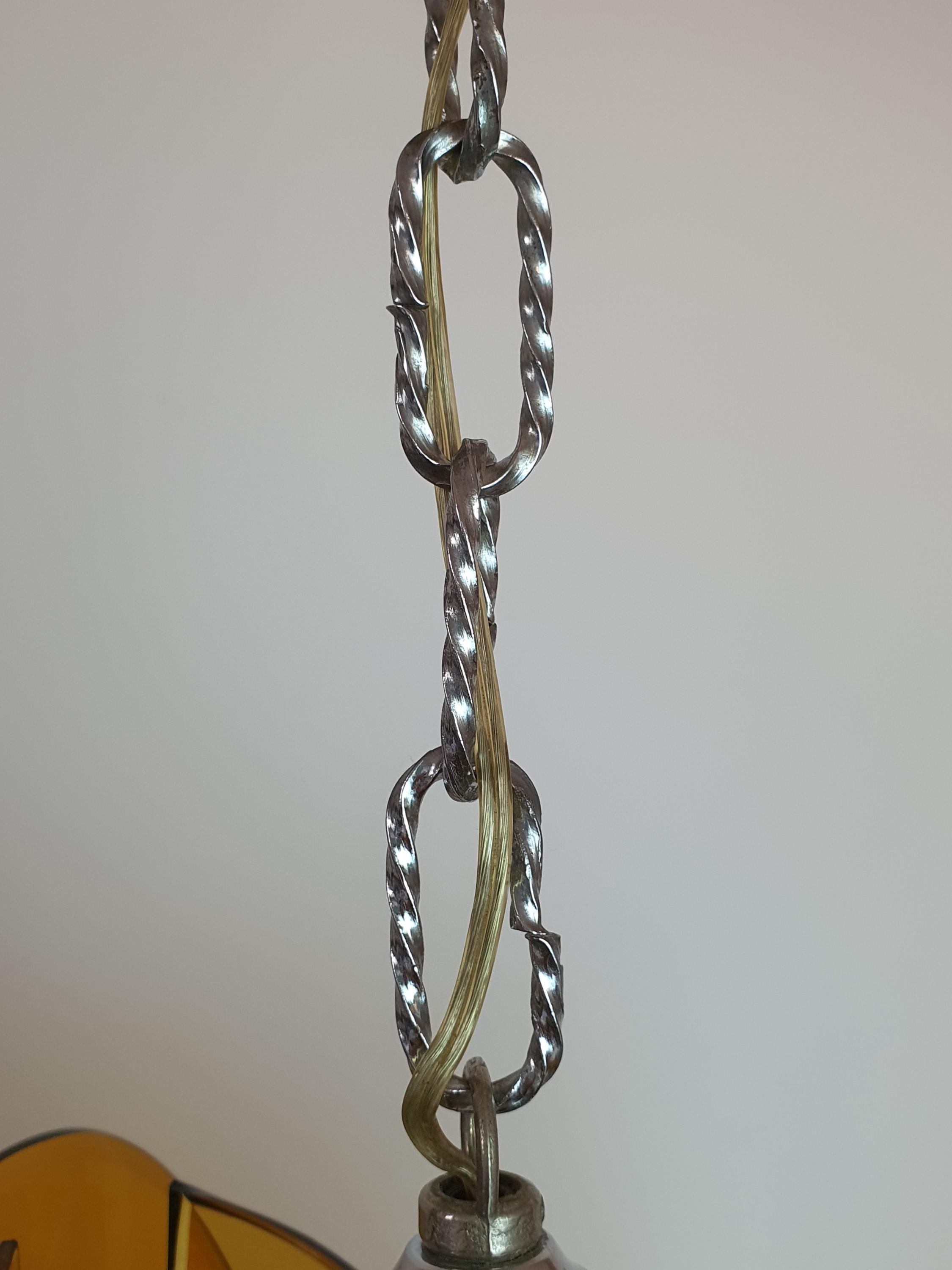 Veca Italian Chandelier 1970s Orange Glass Space Age Pendant Chrome Base