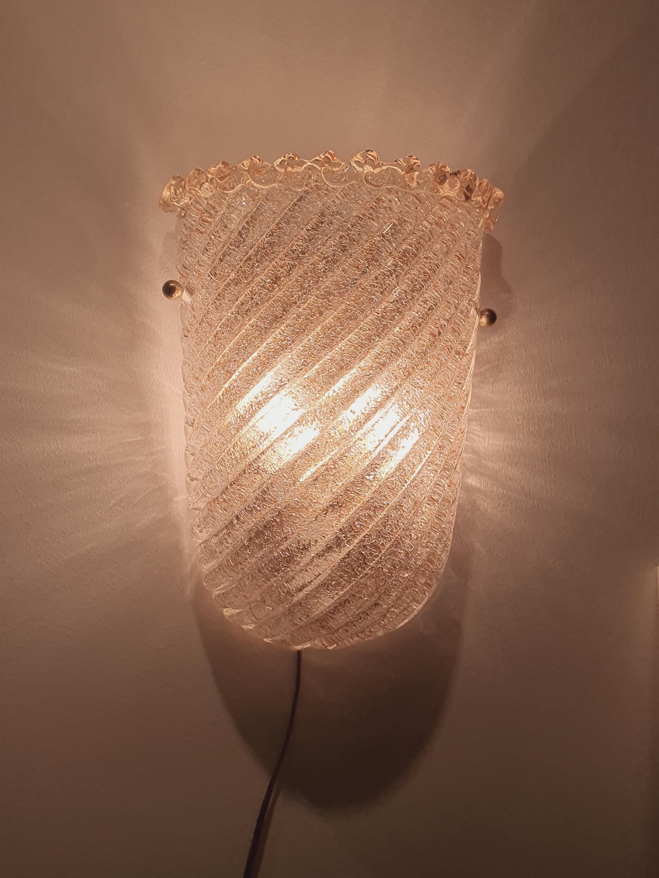 Vintage Murano Frosted Glass Shell Wall Sconce - Barovier Style