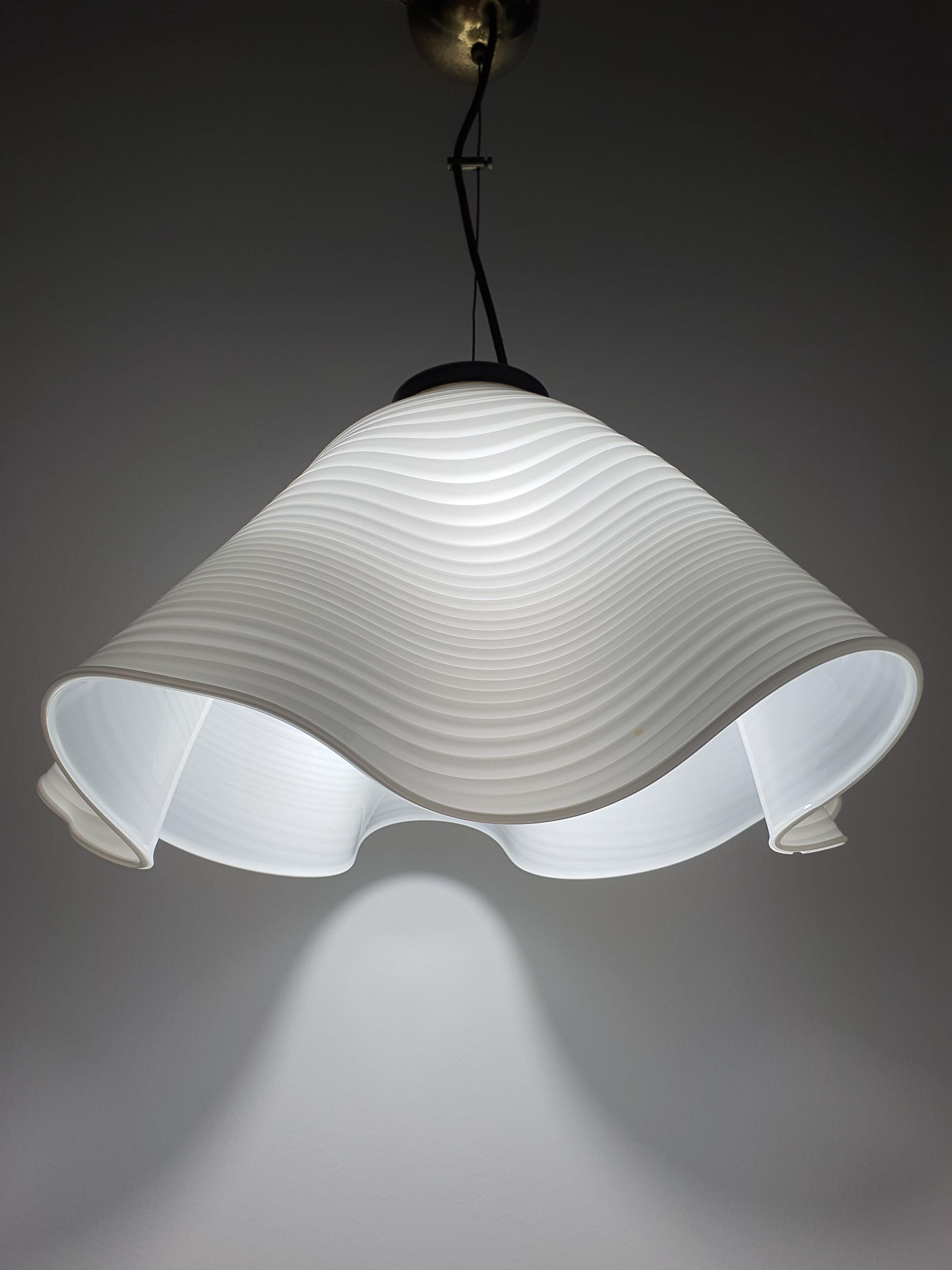 Murano fazzoletto pendant — gold-toned base and white swirled glass contrast