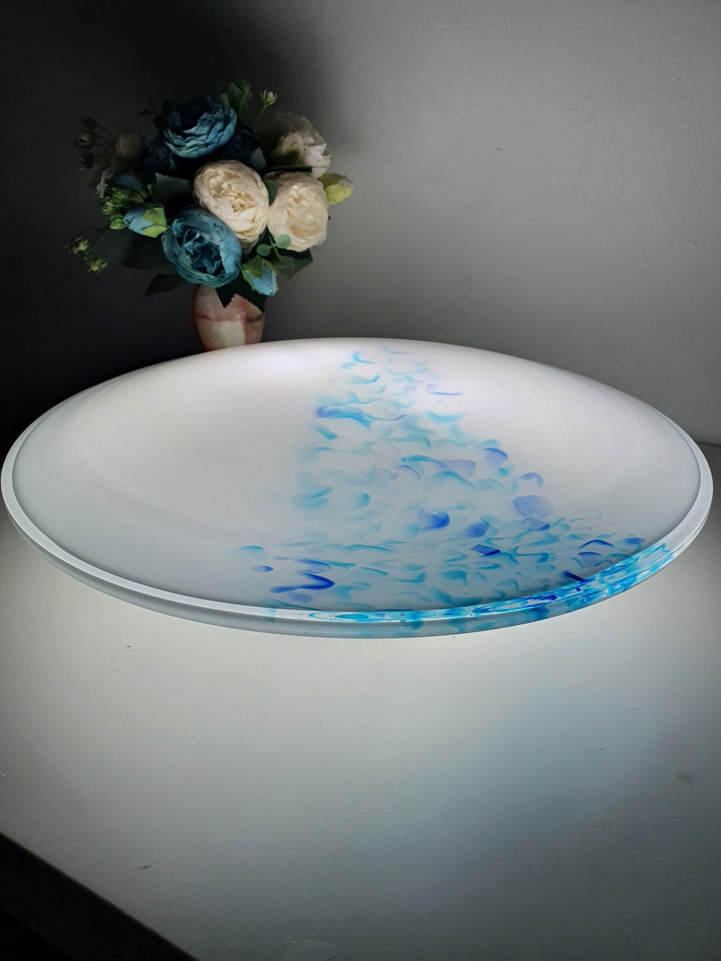 Vintage Murano Glass Flush Mount with Blue Murrine Spots