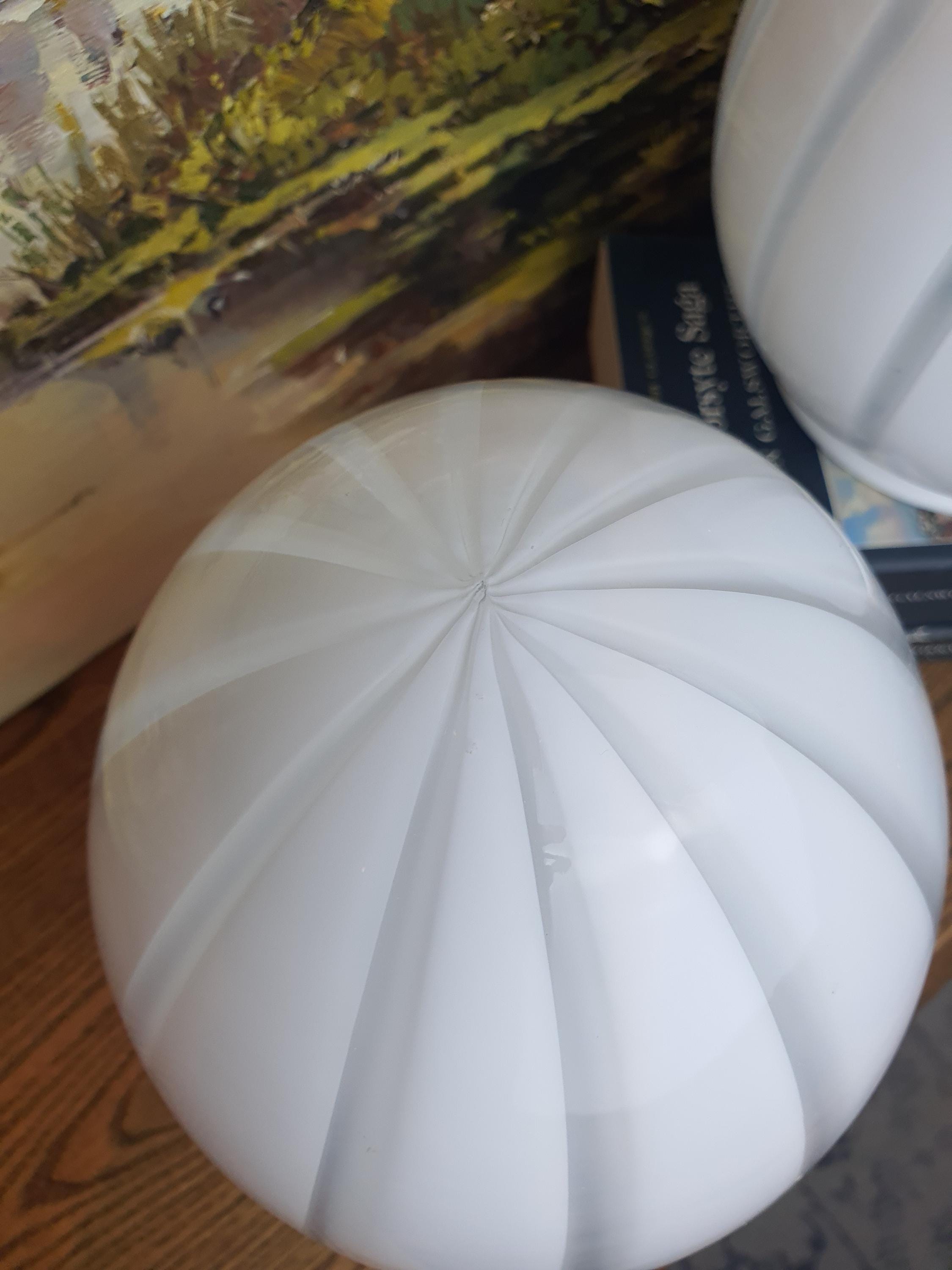 Murano Glass Bedside Lamps: Striped Egg Shape, Mid-Century Modern