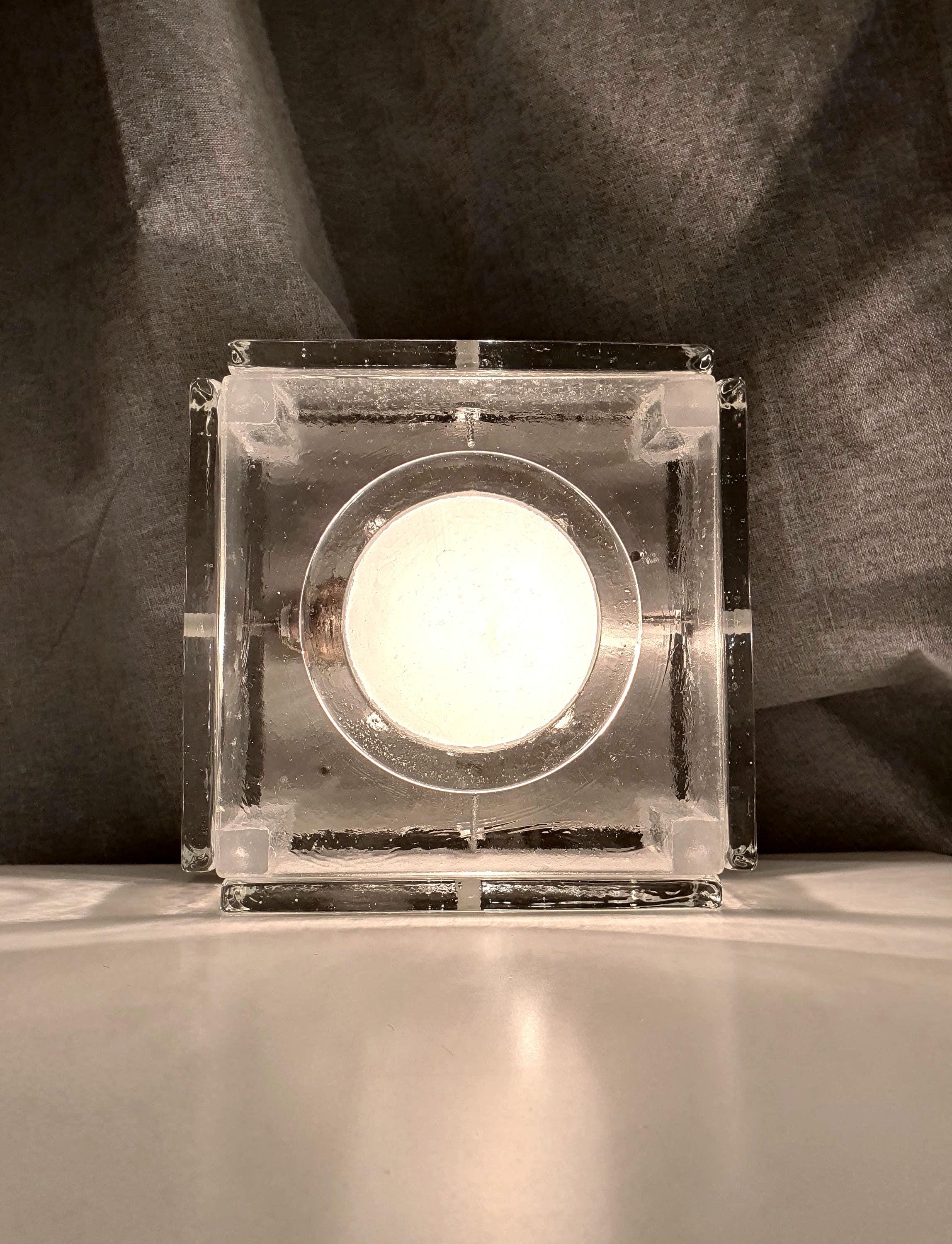 Albano Poli Poliarte Ice Cube Light: 70s Brutalist Glass Flush Mount