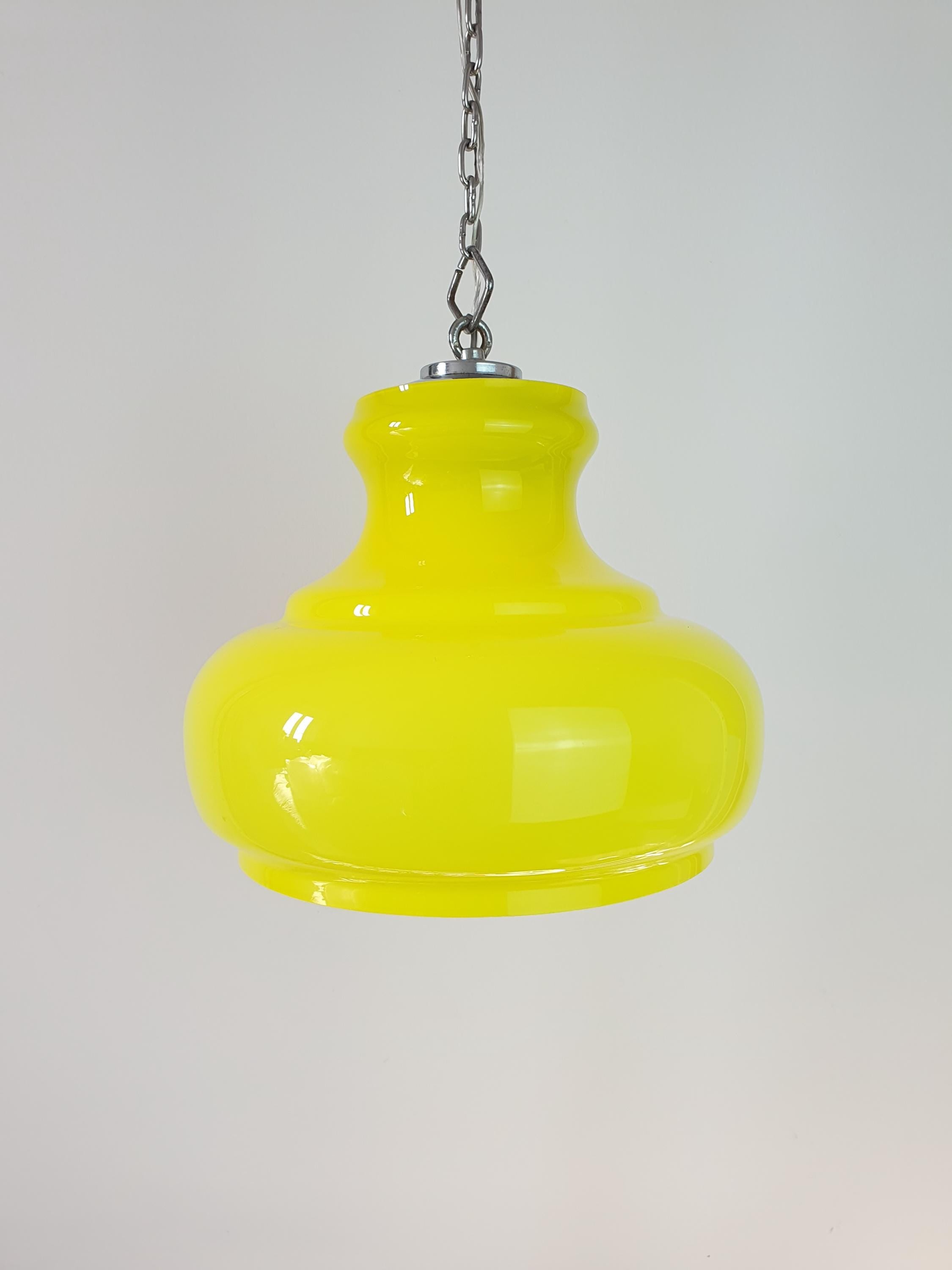 Vintage Italian Midcentury Yellow Kitchen Pendant Light Handcrafted Glass