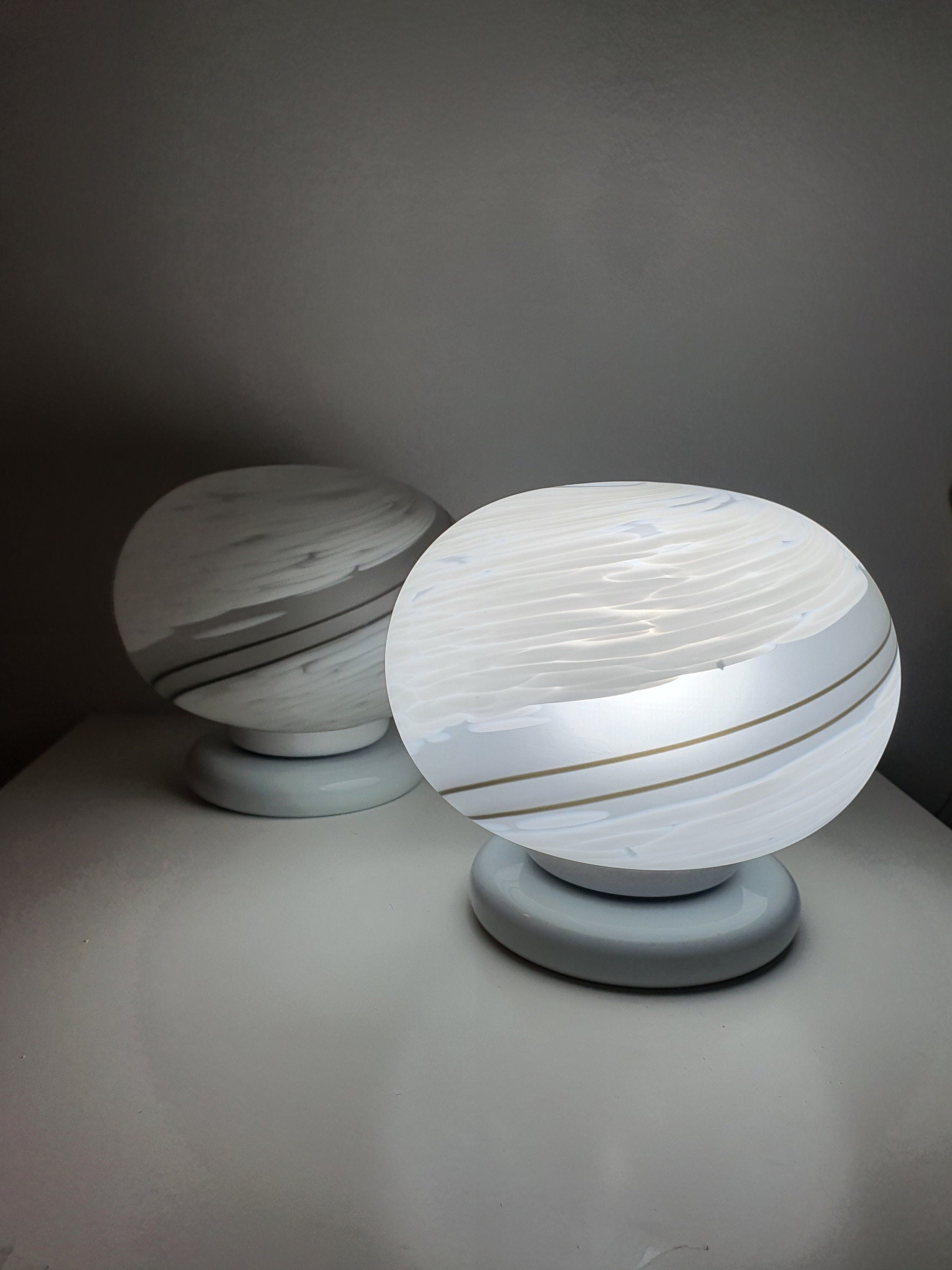 Murano Glass Globe Table Lamps: MCM Italian Swirl Bedside Lamps