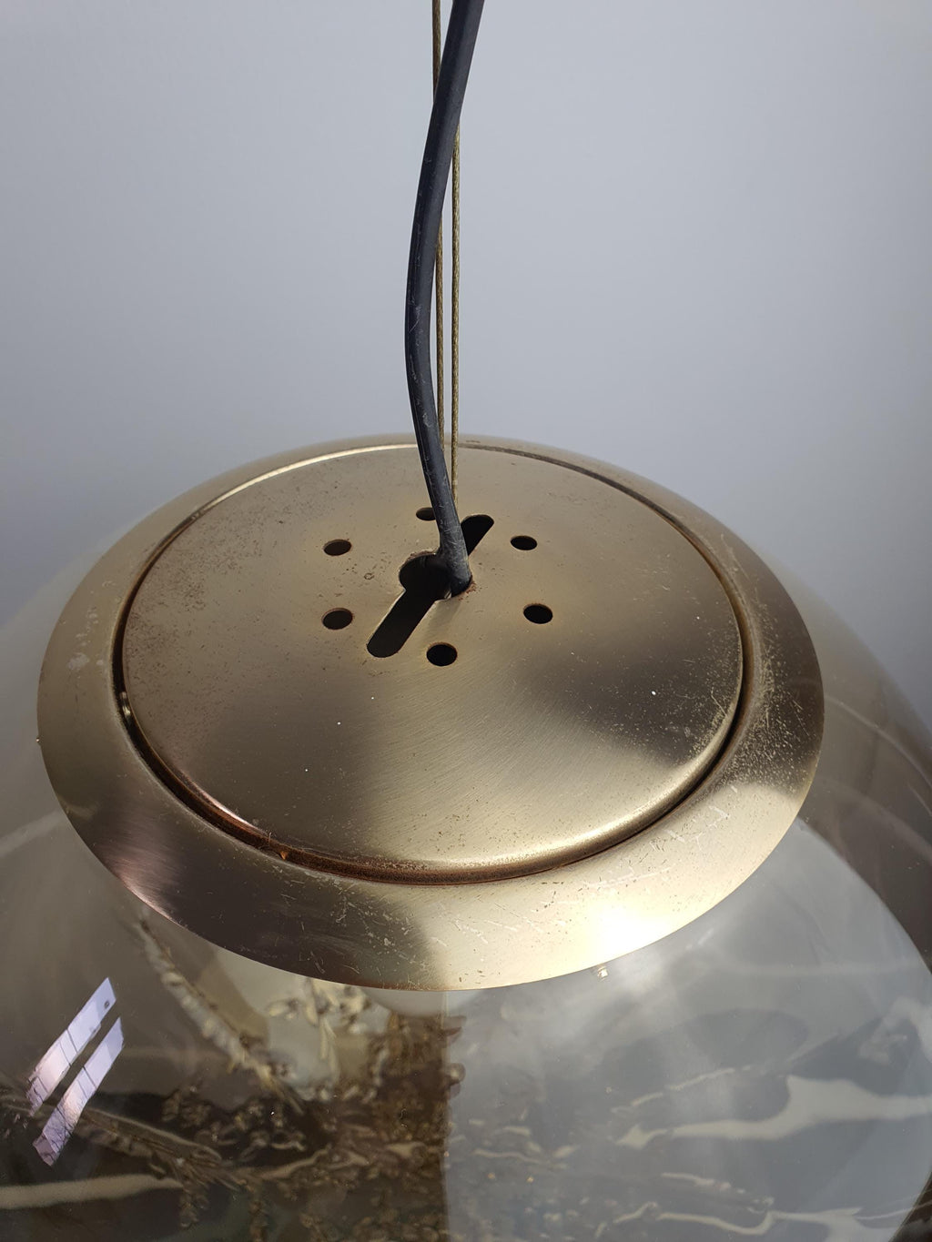 Large globe La Murrina caramel bubble pendant light in vintage Murano glass