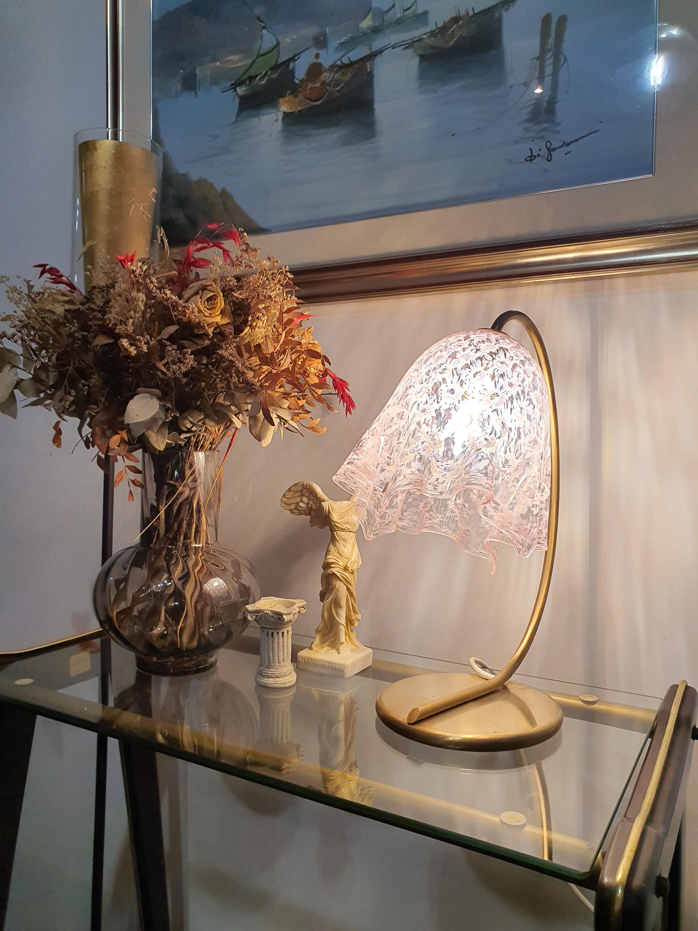 La Murrina Vintage Murano Glass Desk Lamp: Pink Handkerchief Fazzoletto Design