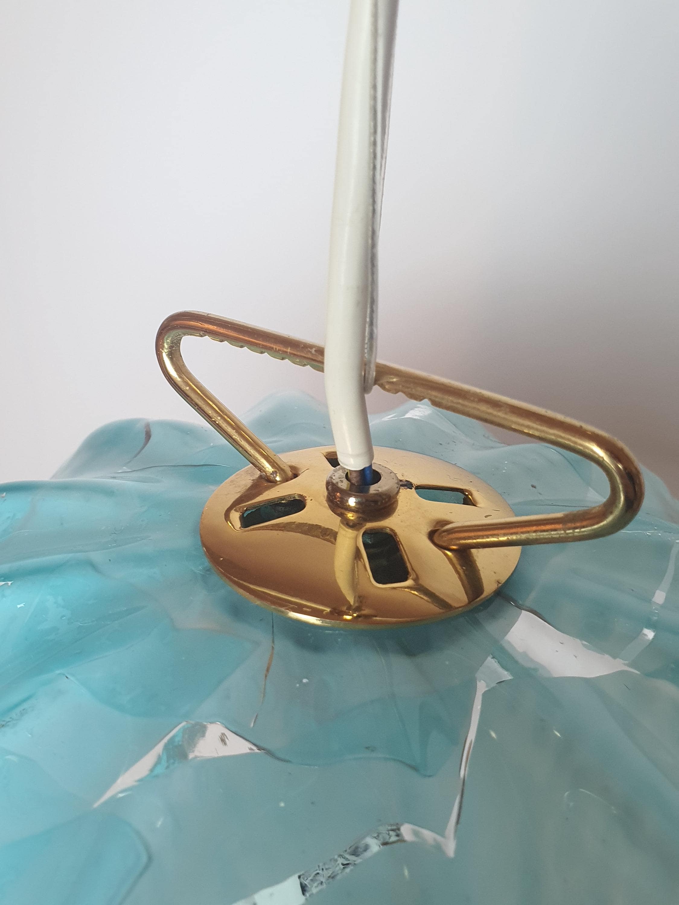 Vintage La Murrina Murano Glass Pendant Light | Tiffany Color Floral Hat Design | Italian Mid-Century Lighting