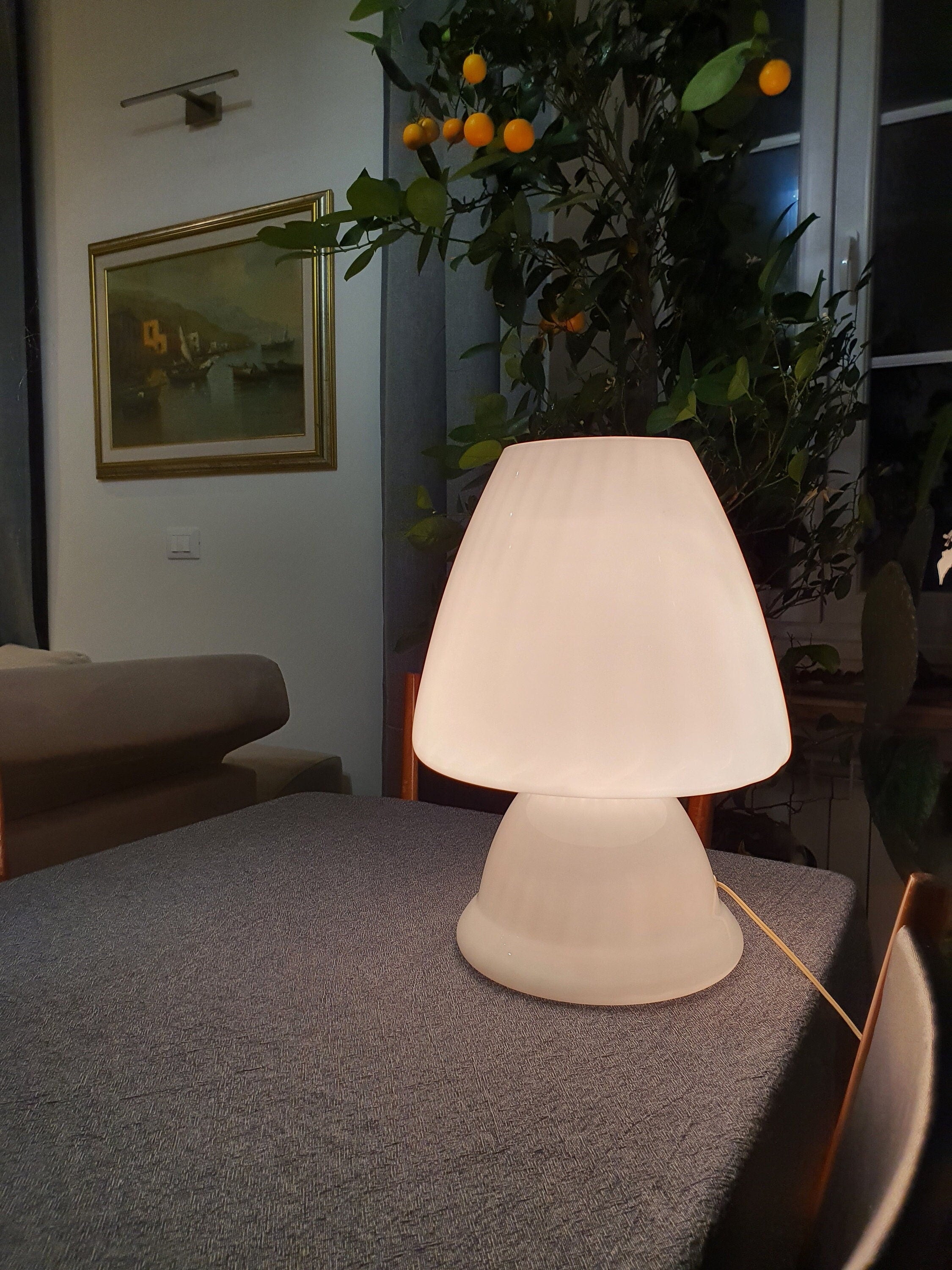 XXL Murano Glass Mushroom Lamp: White Swirl, Mid-Century Modern