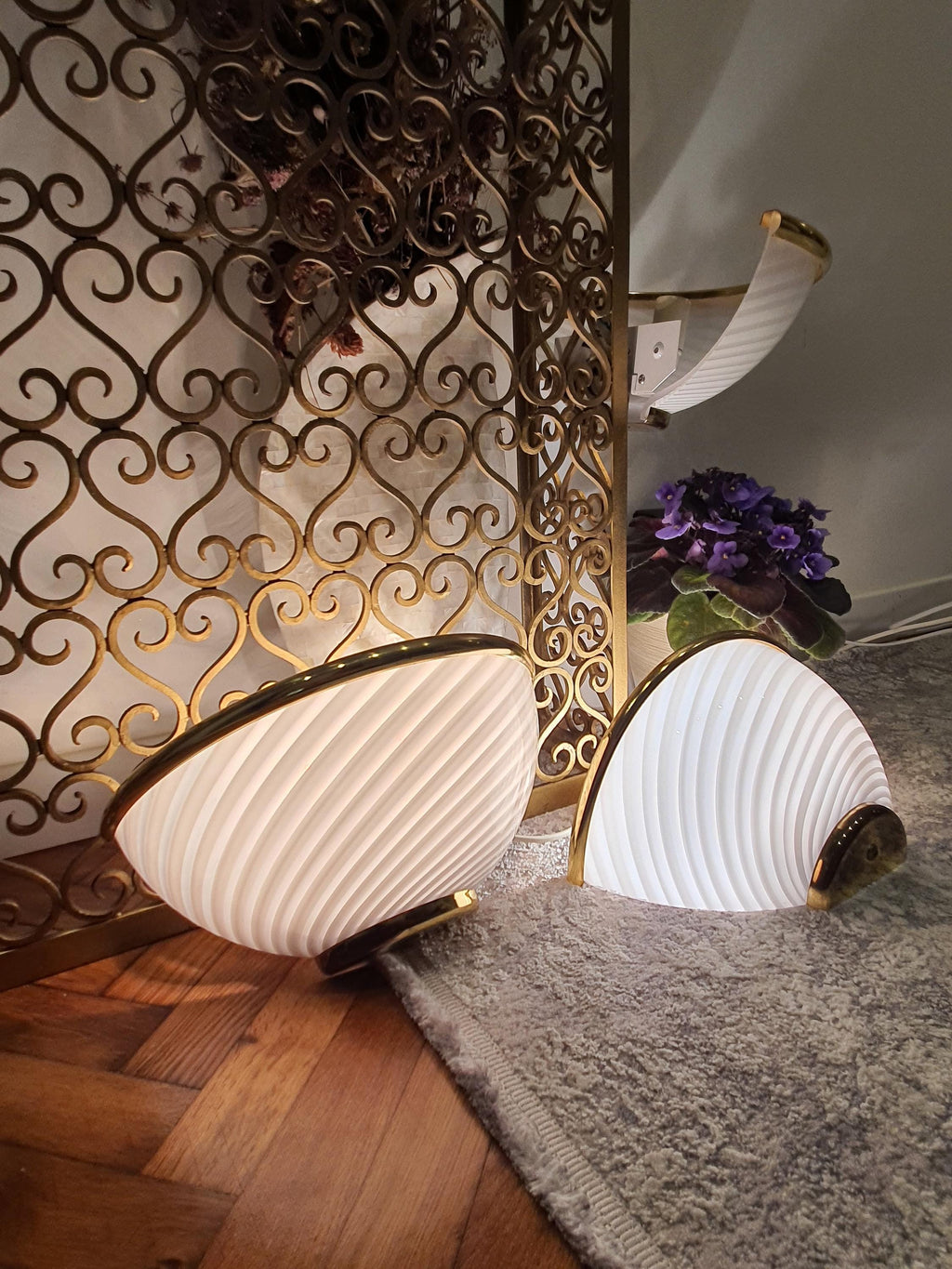 Murano Glass Sconces (Set of 3): White Swirl, Hollywood Regency Italian Lighting
