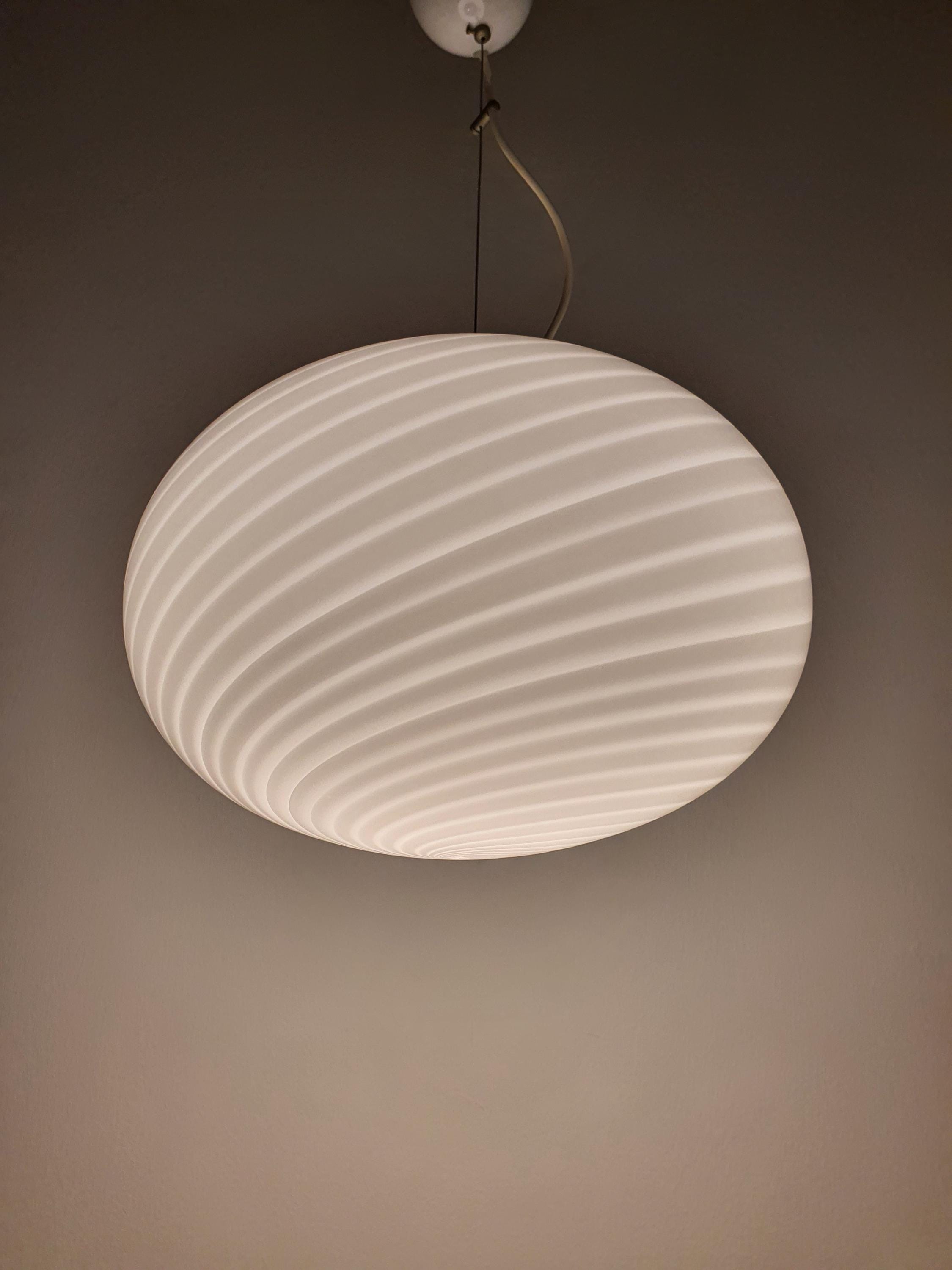 White Swirl Murano Glass Pendant Light: Vintage Italian MCM Chandelier