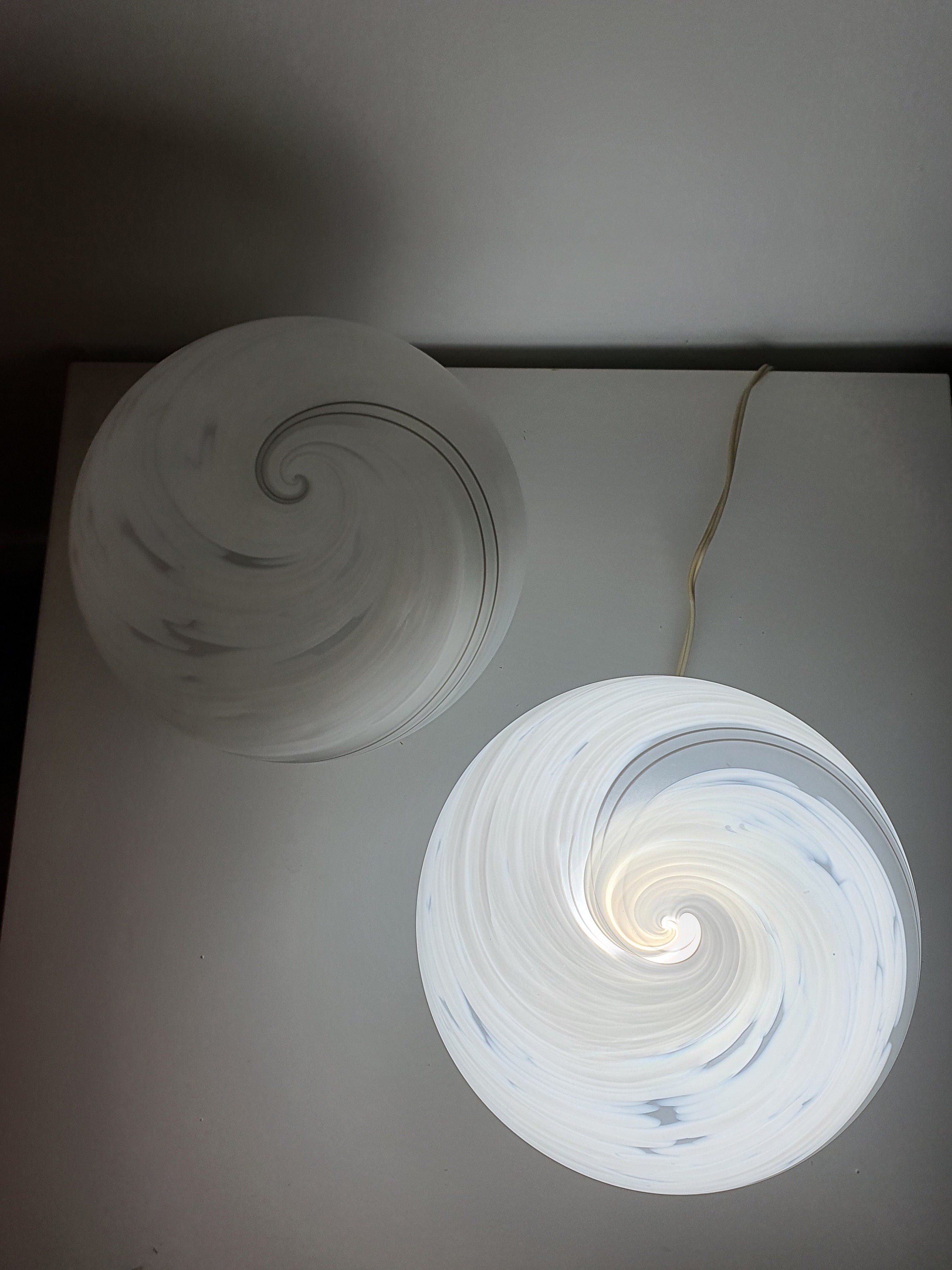 Murano Glass Globe Table Lamps: MCM Italian Swirl Bedside Lamps