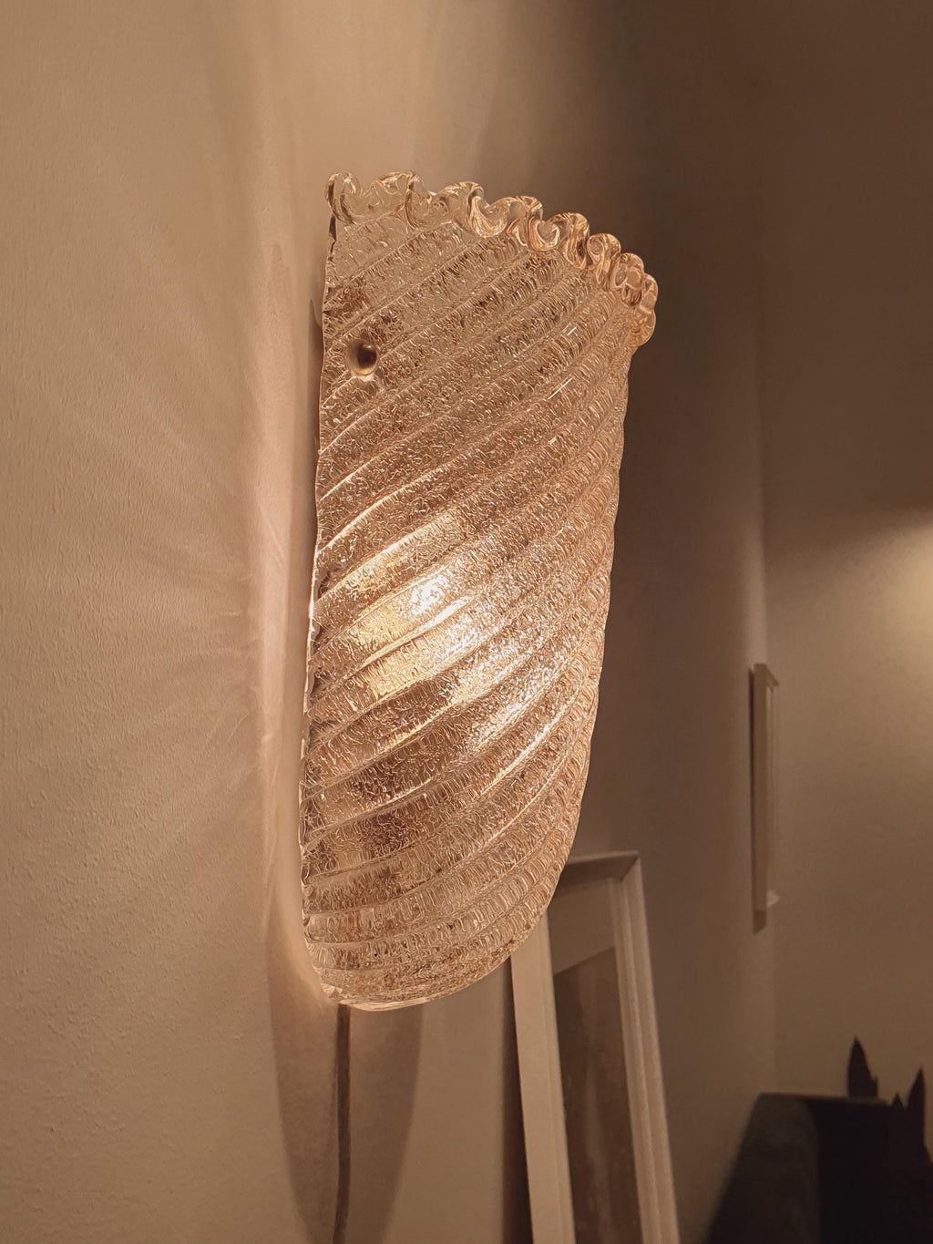 Vintage Murano Frosted Glass Shell Wall Sconce - Barovier Style