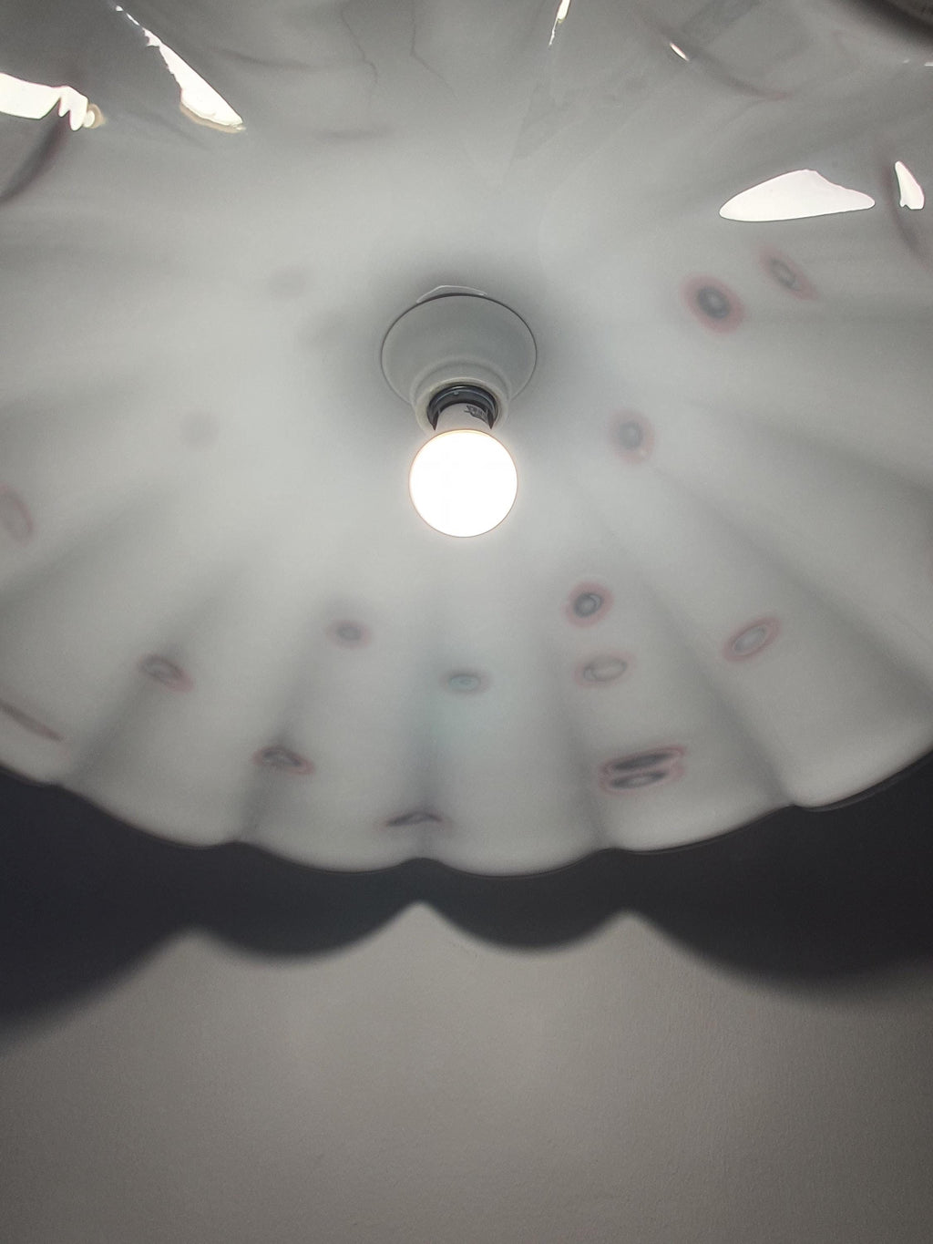 Vintage Murano Glass Pendant Light: Italian MCM Skirt Lamp with Red Spot