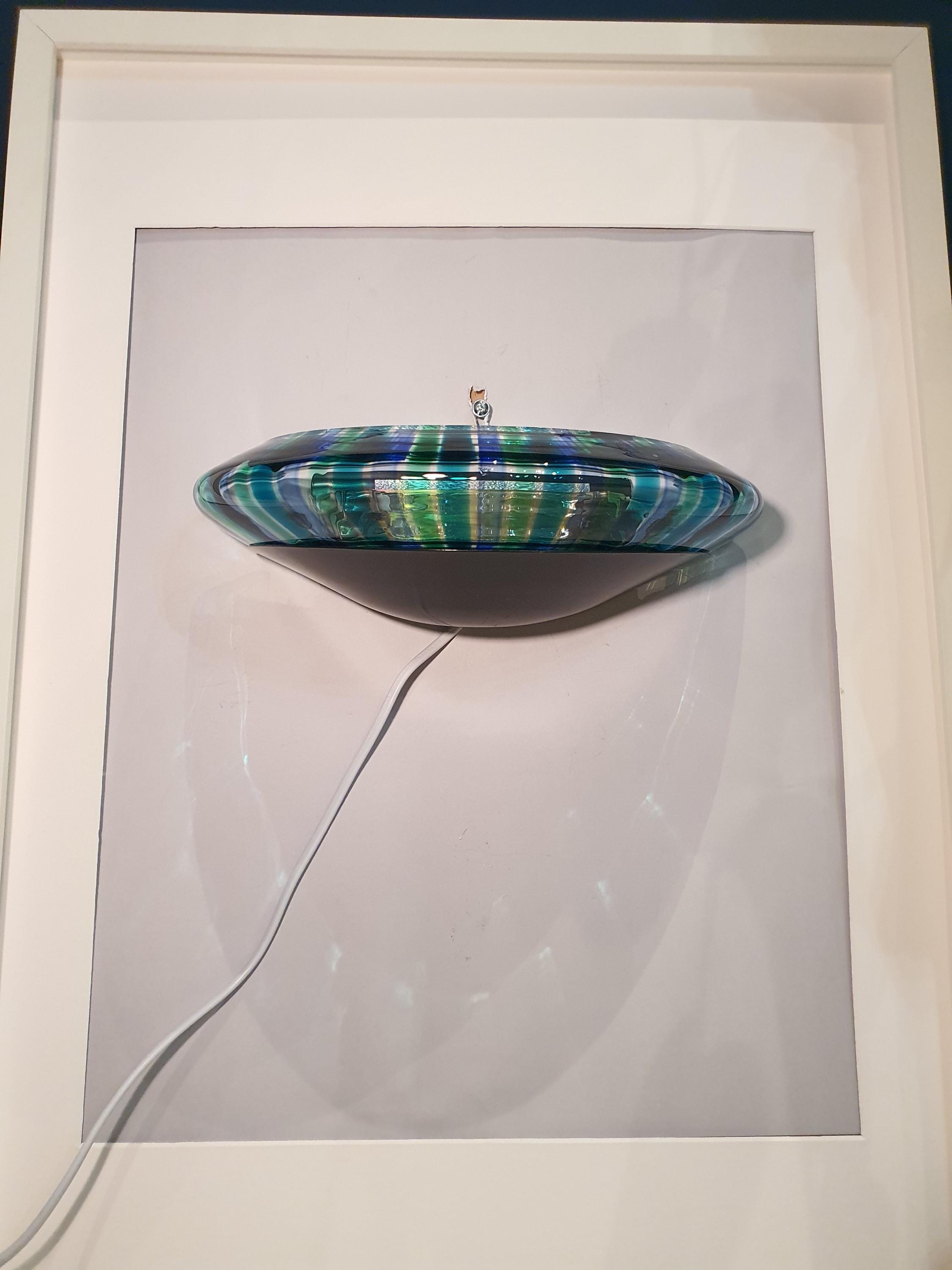 Vintage Murano Glass UFO Wall Sconce: Blue Green Striped Light Fixture